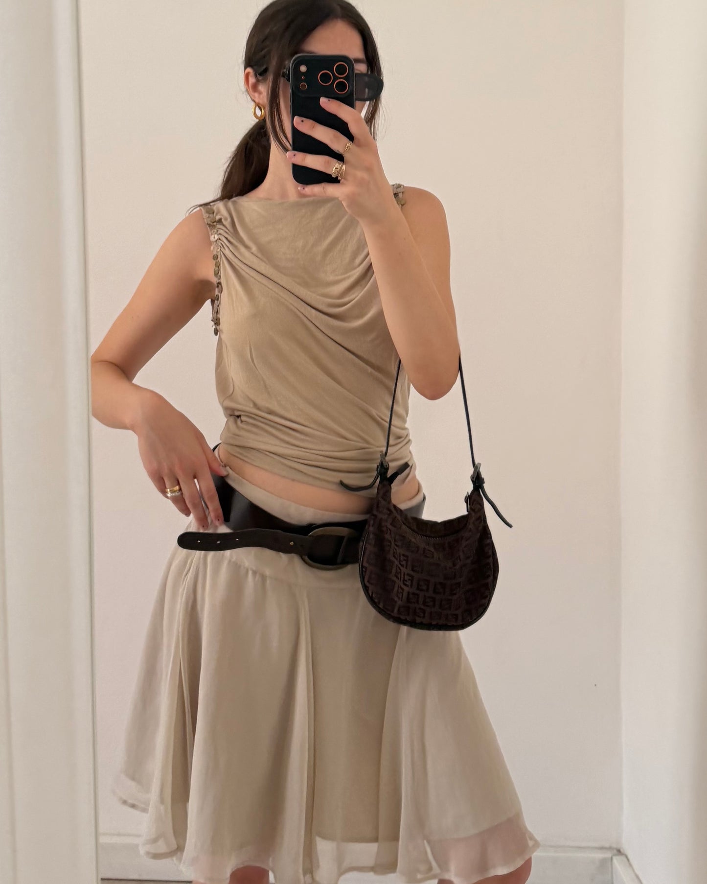 00s beige chiffon skirt