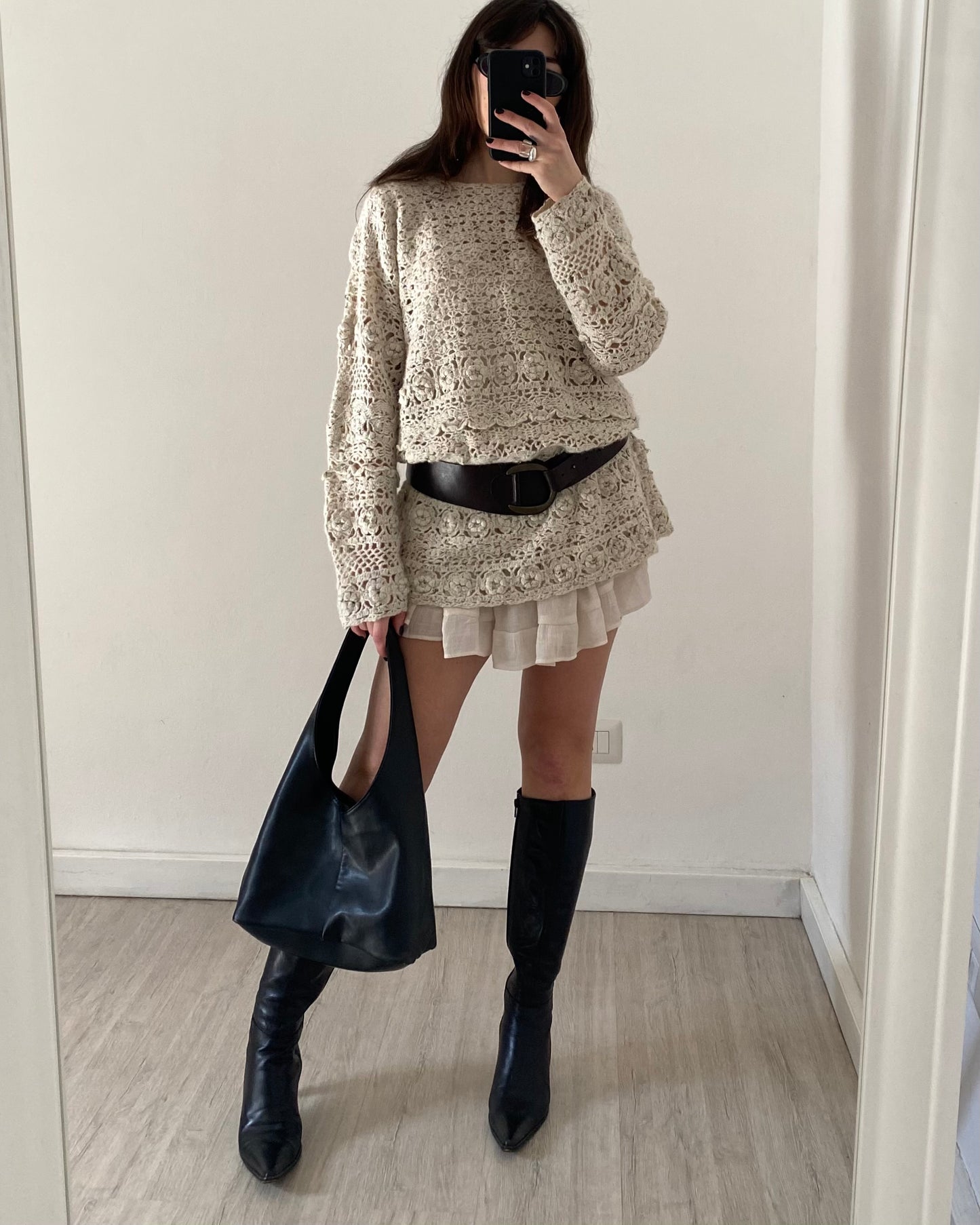 Openwork long knit jumper