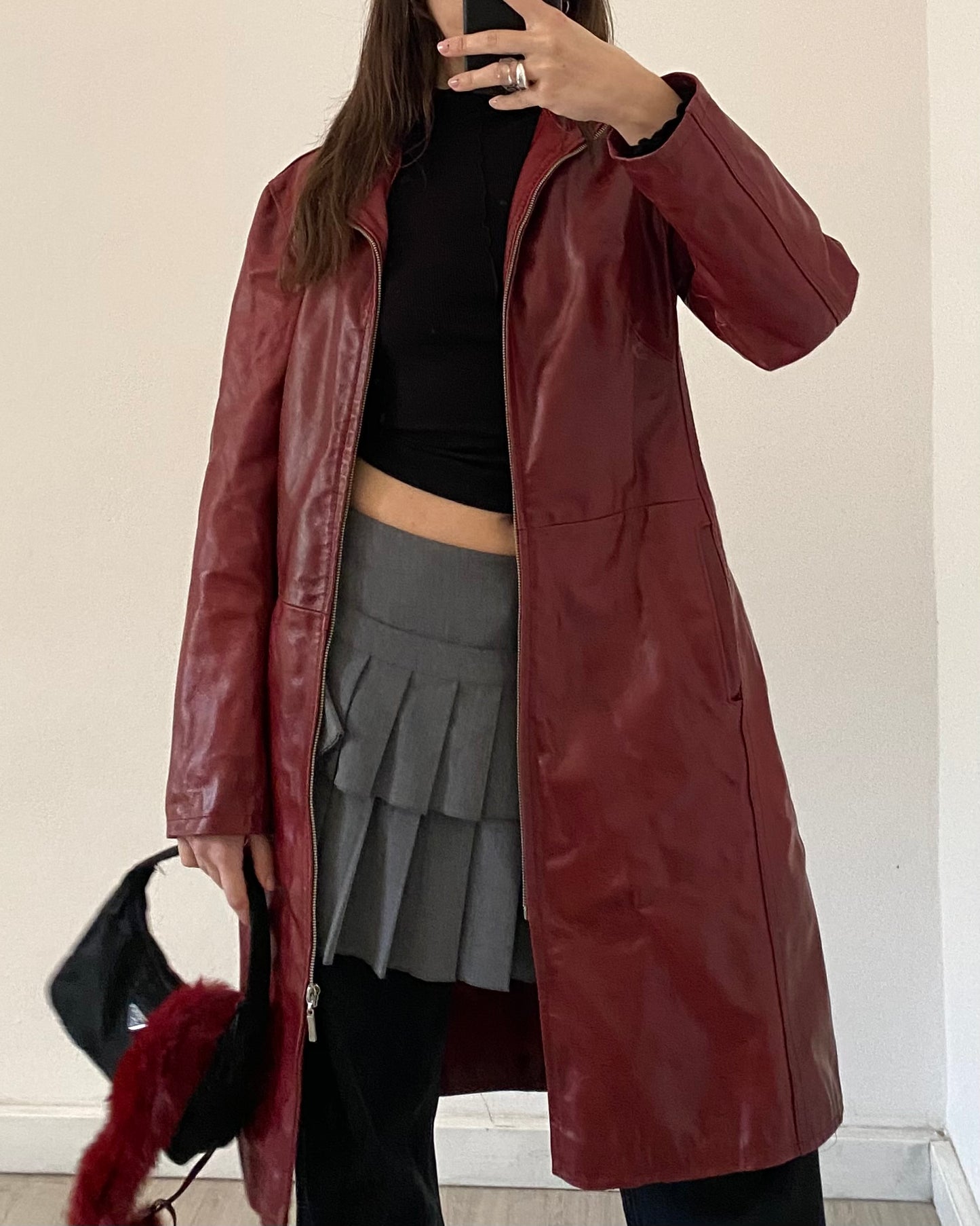 Cherry red leather jacket