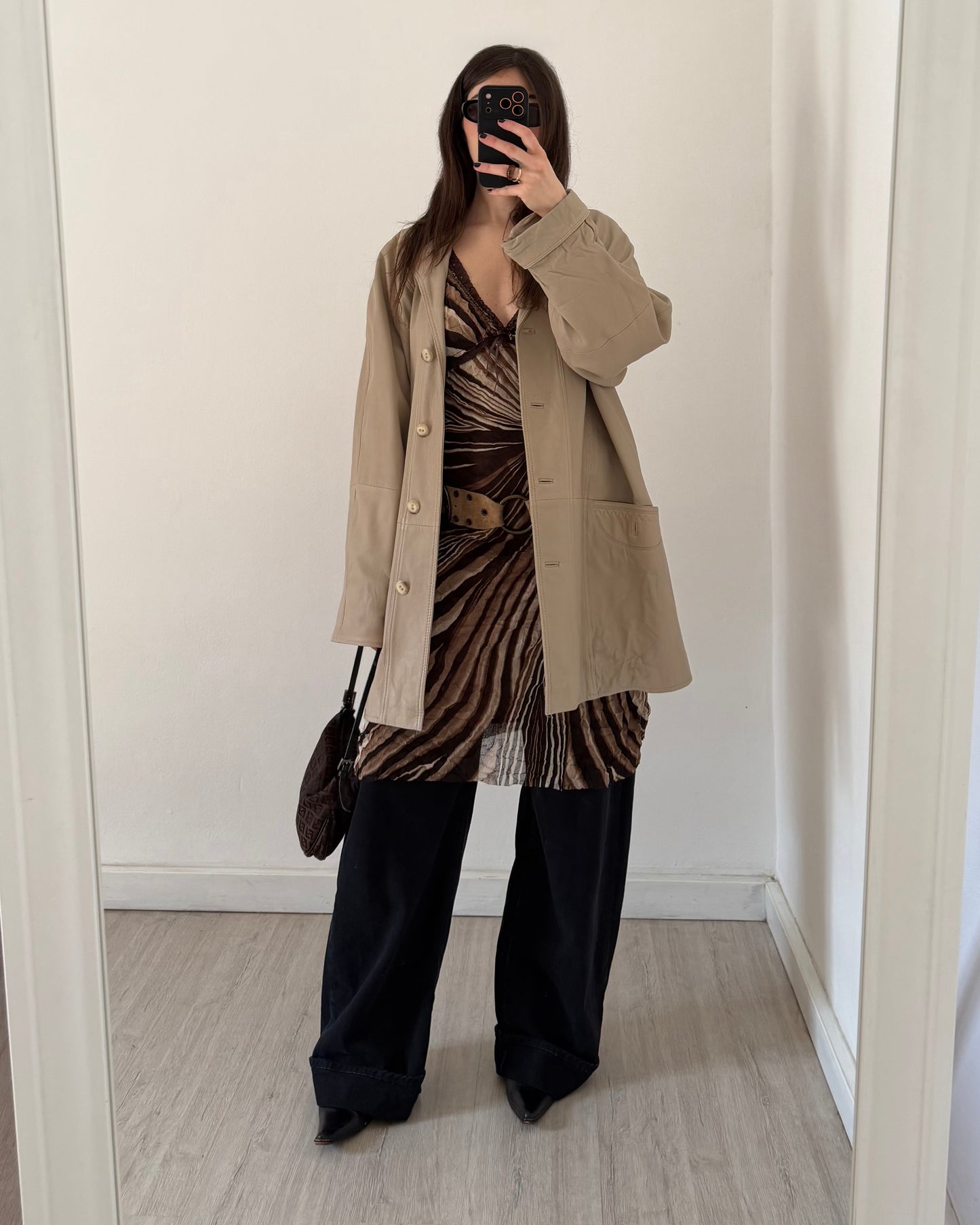 Nappa leather beige jacket