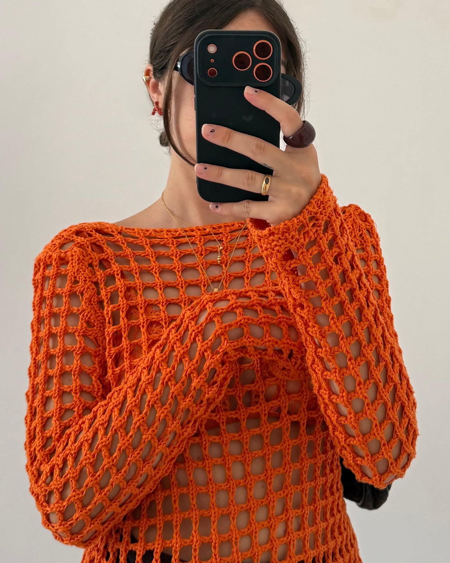 Crochet net cardigan