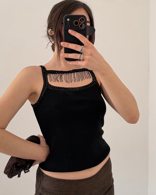 Linen cut-out sequins top