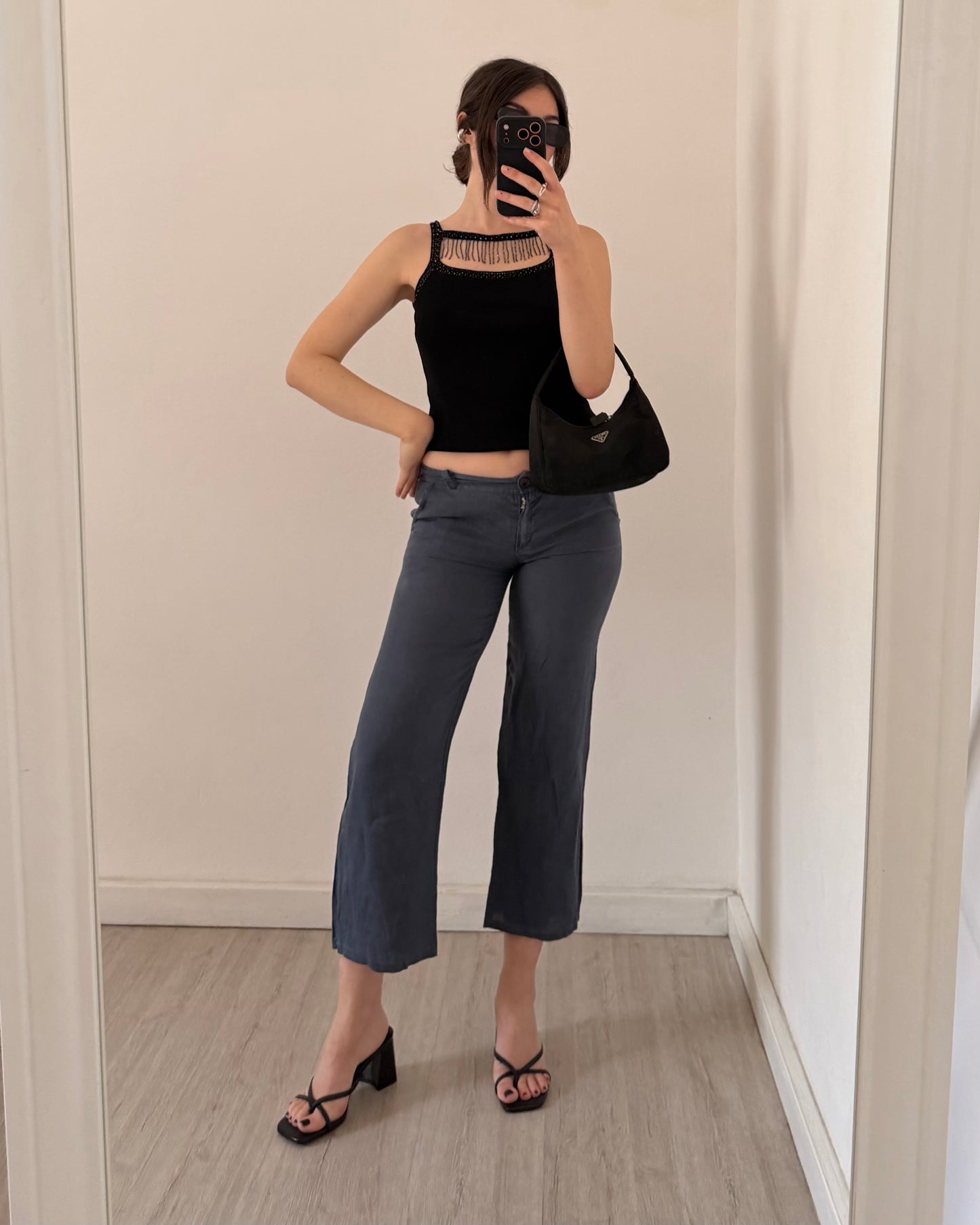 Linen cut-out sequins top