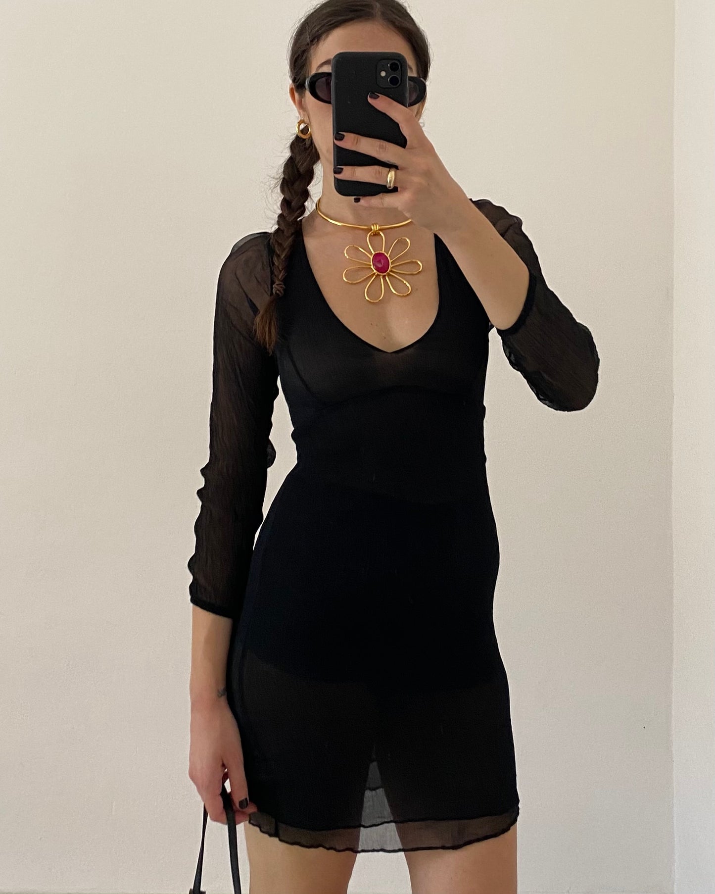 Silk embroidered mini dress