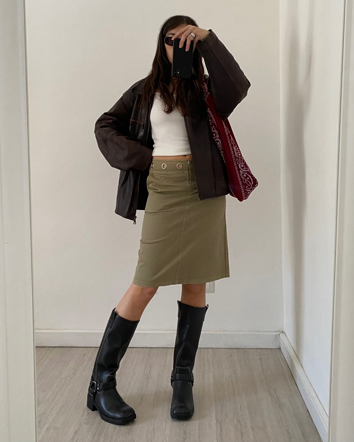 Midi skirt with grommets