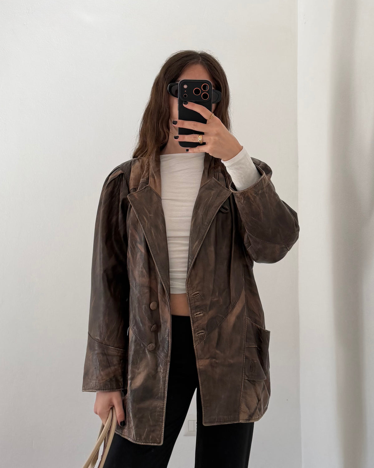 Distressed leather jacket