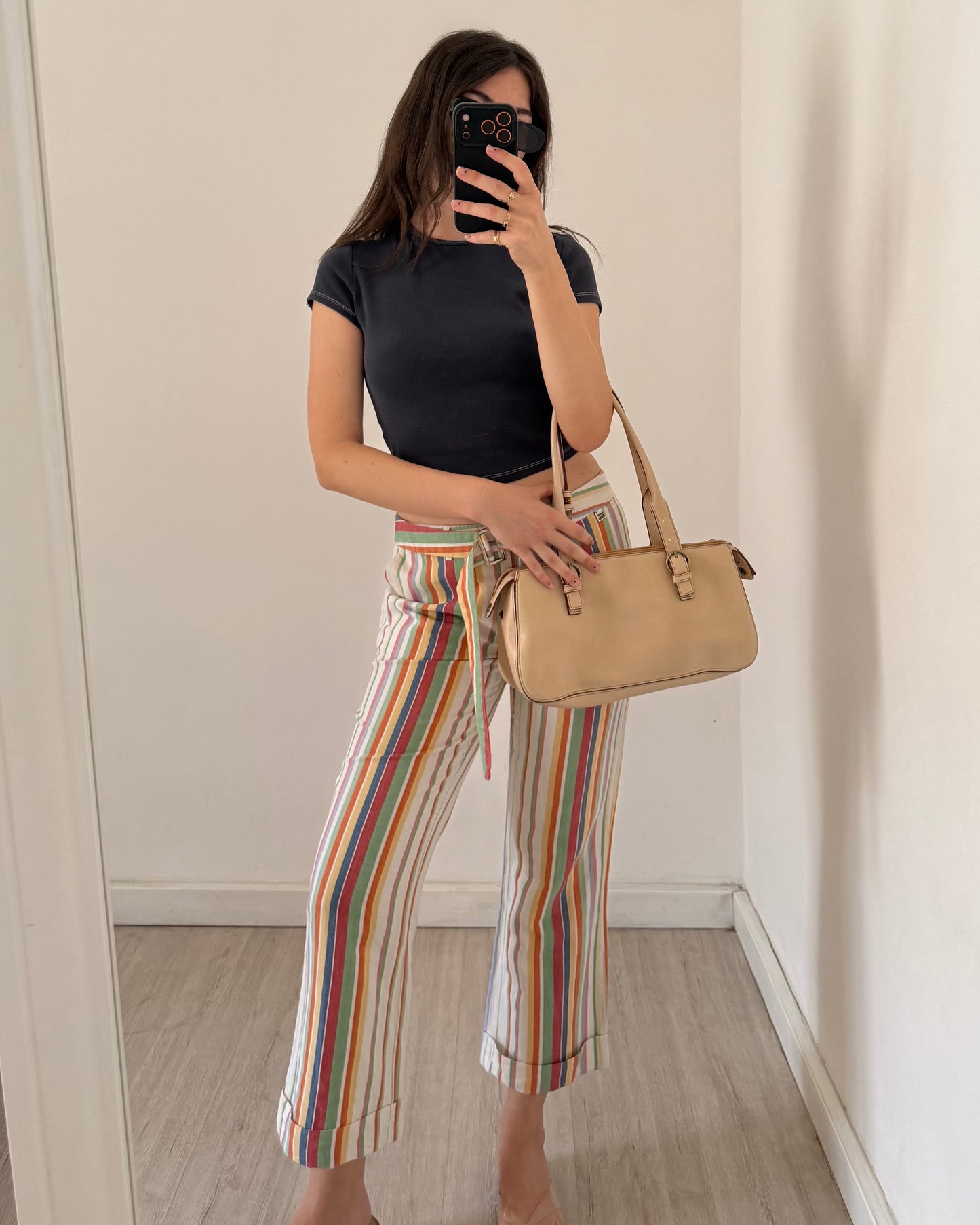 Linen mix striped trousers