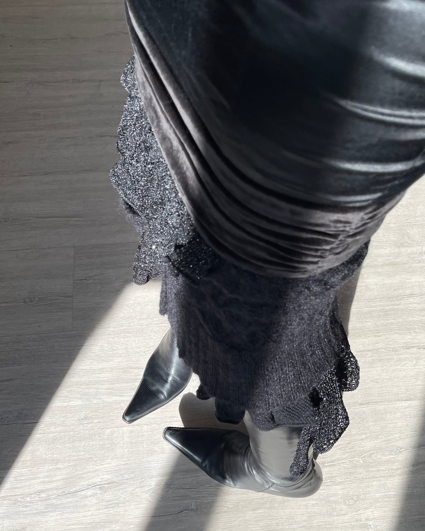 Satin mohair patchwork midi skirt