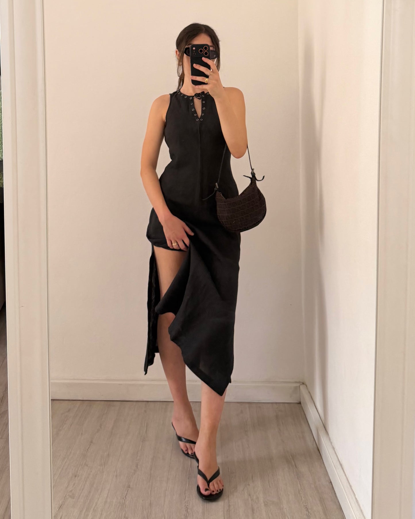 Studded long ramie dress