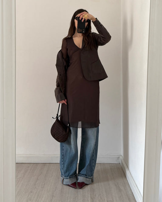 Brown micro mesh dress