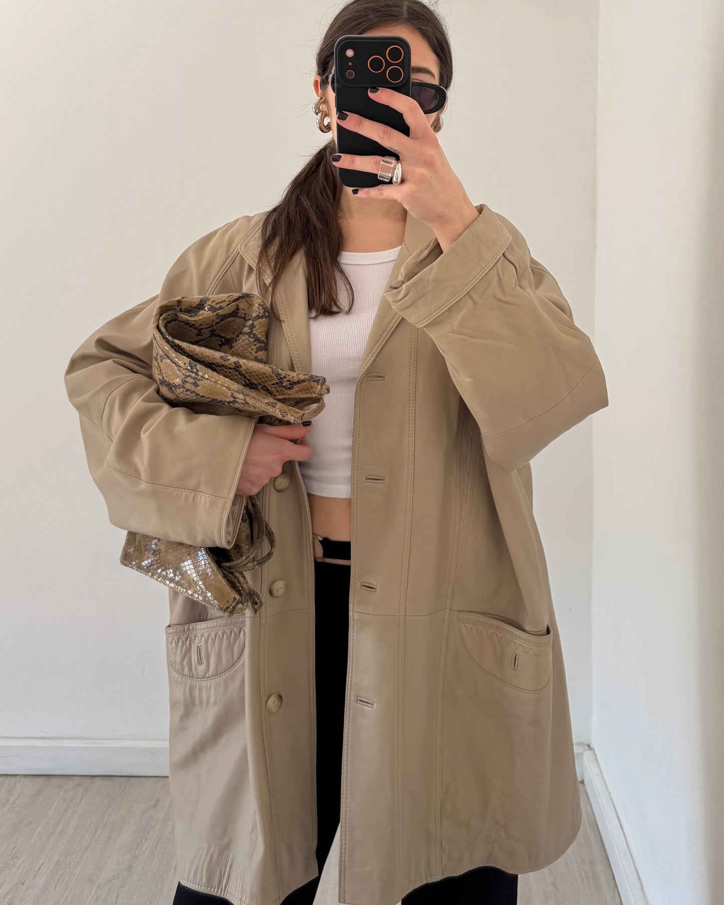 Nappa leather beige jacket