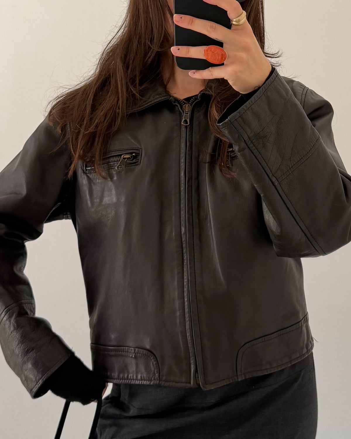 90s brown leather bomber jacket