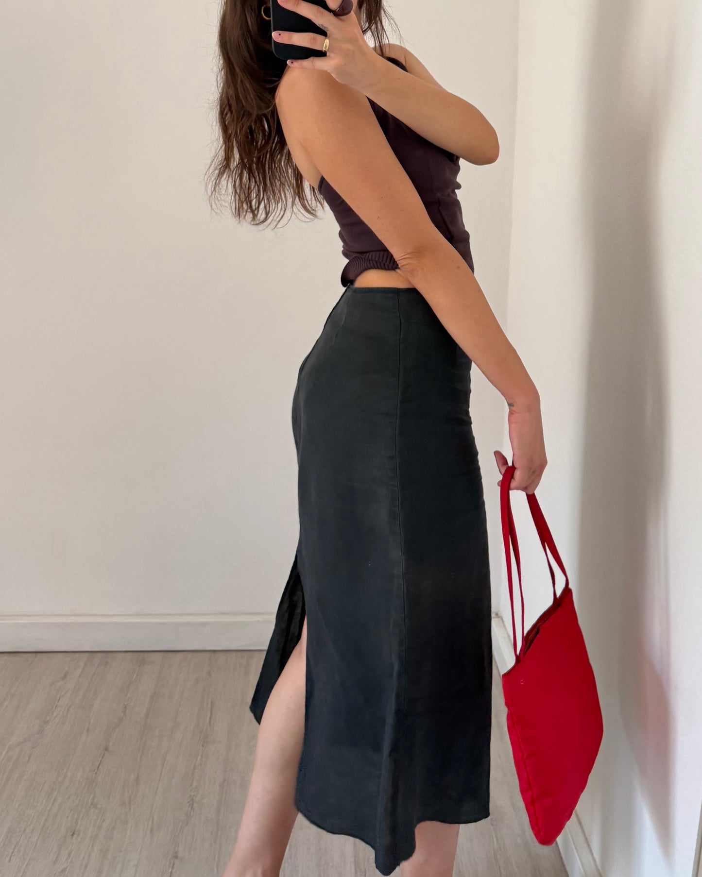Linen midi skirt