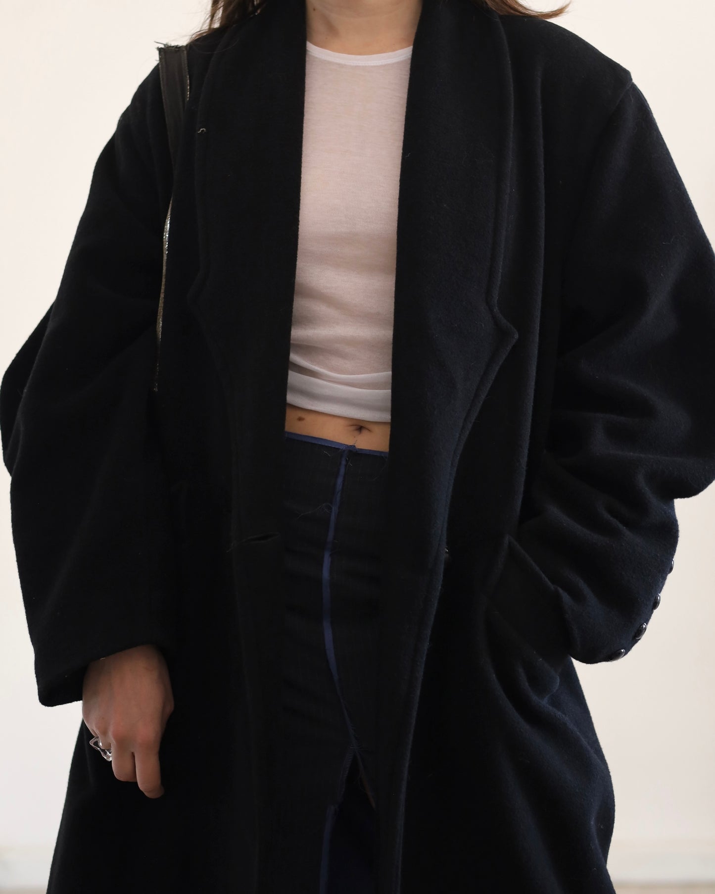 Wool double-breasted long coat