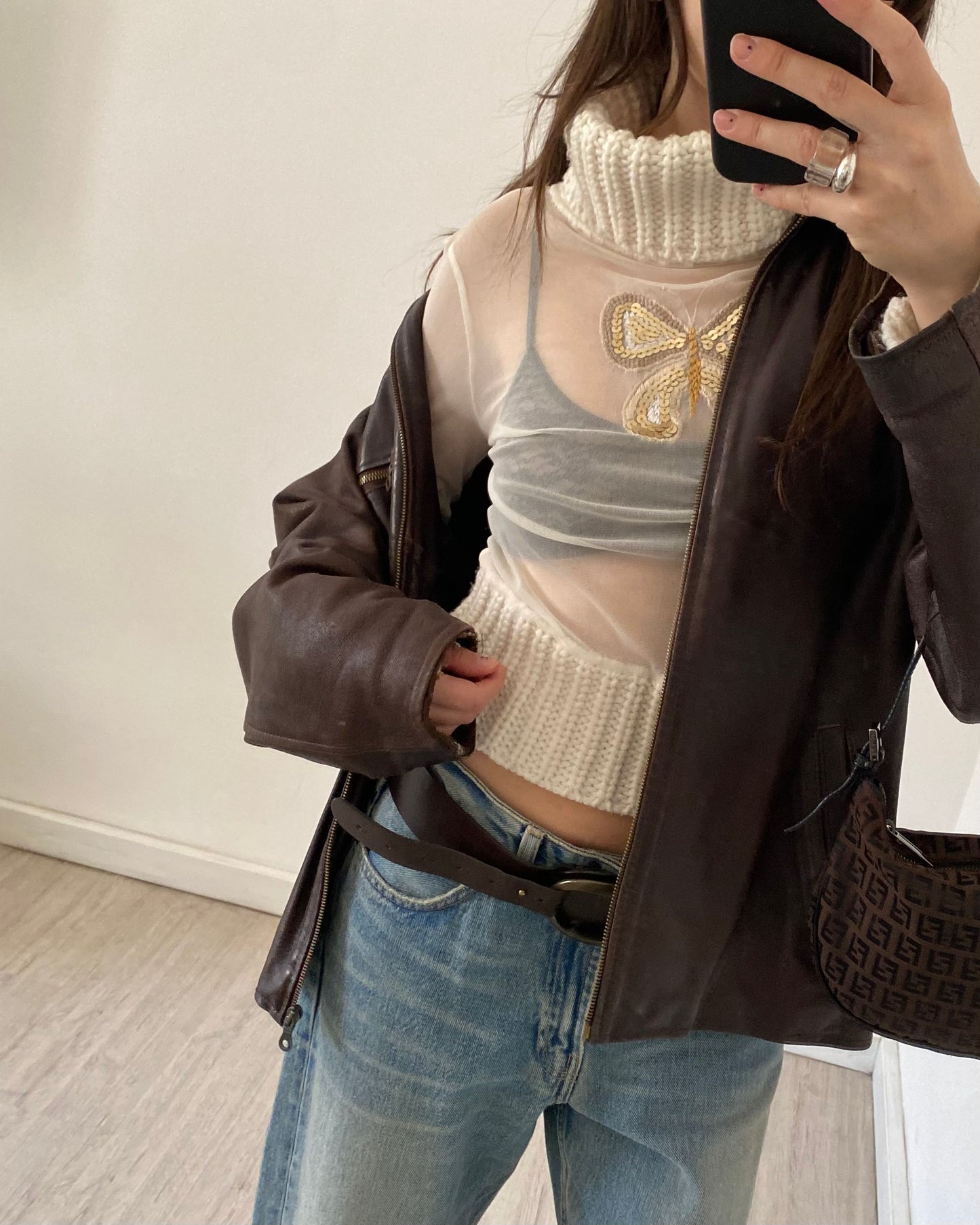 Sheer micro mesh turtleneck top