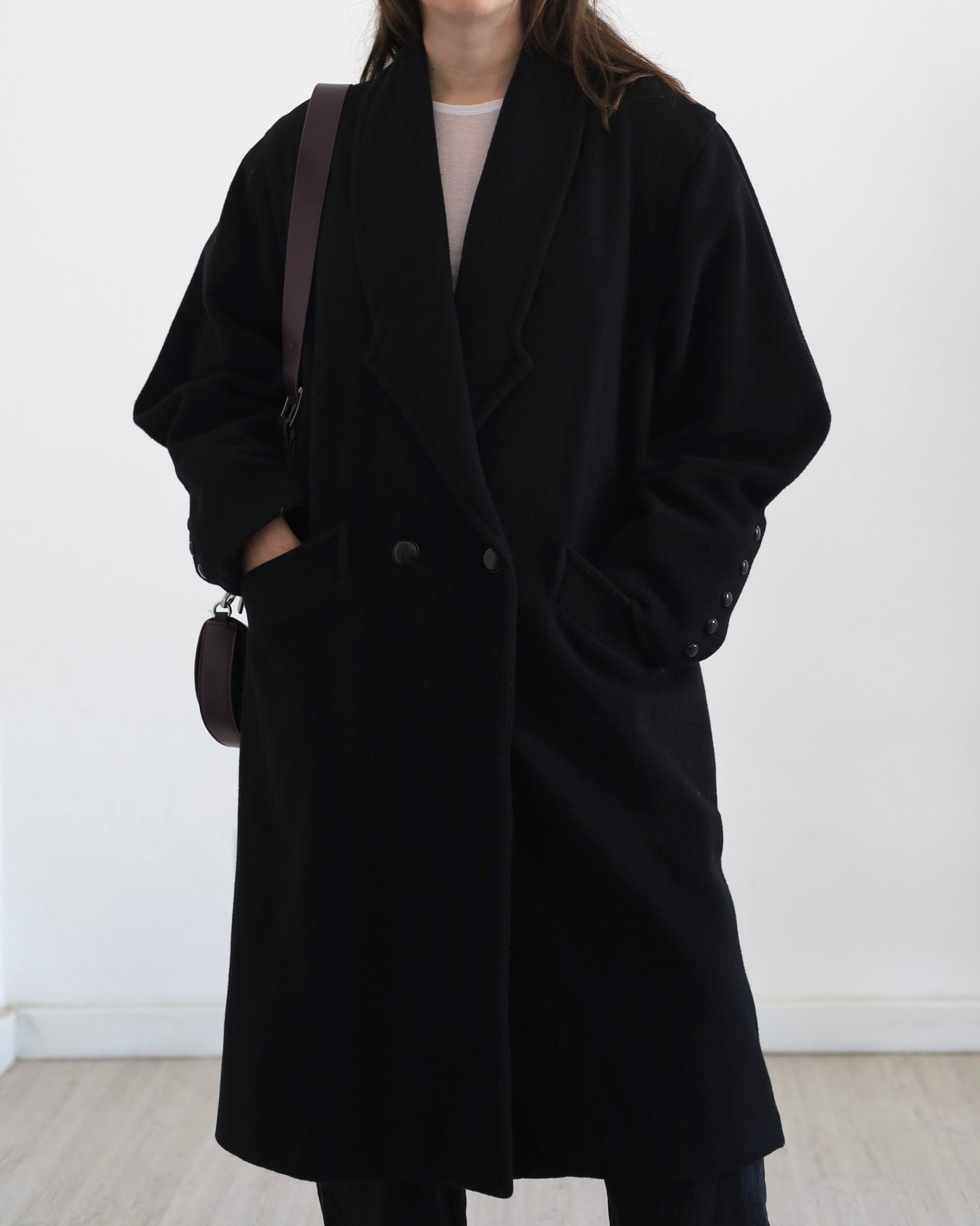 Wool double-breasted long coat