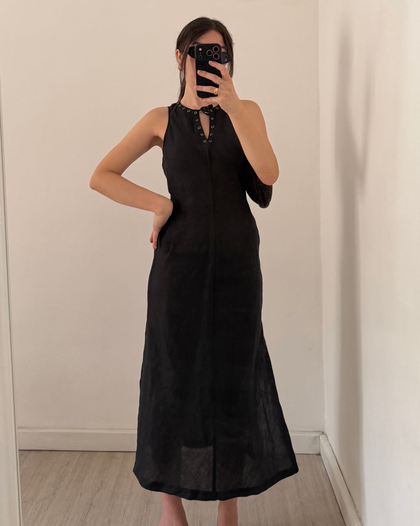 Studded long ramie dress