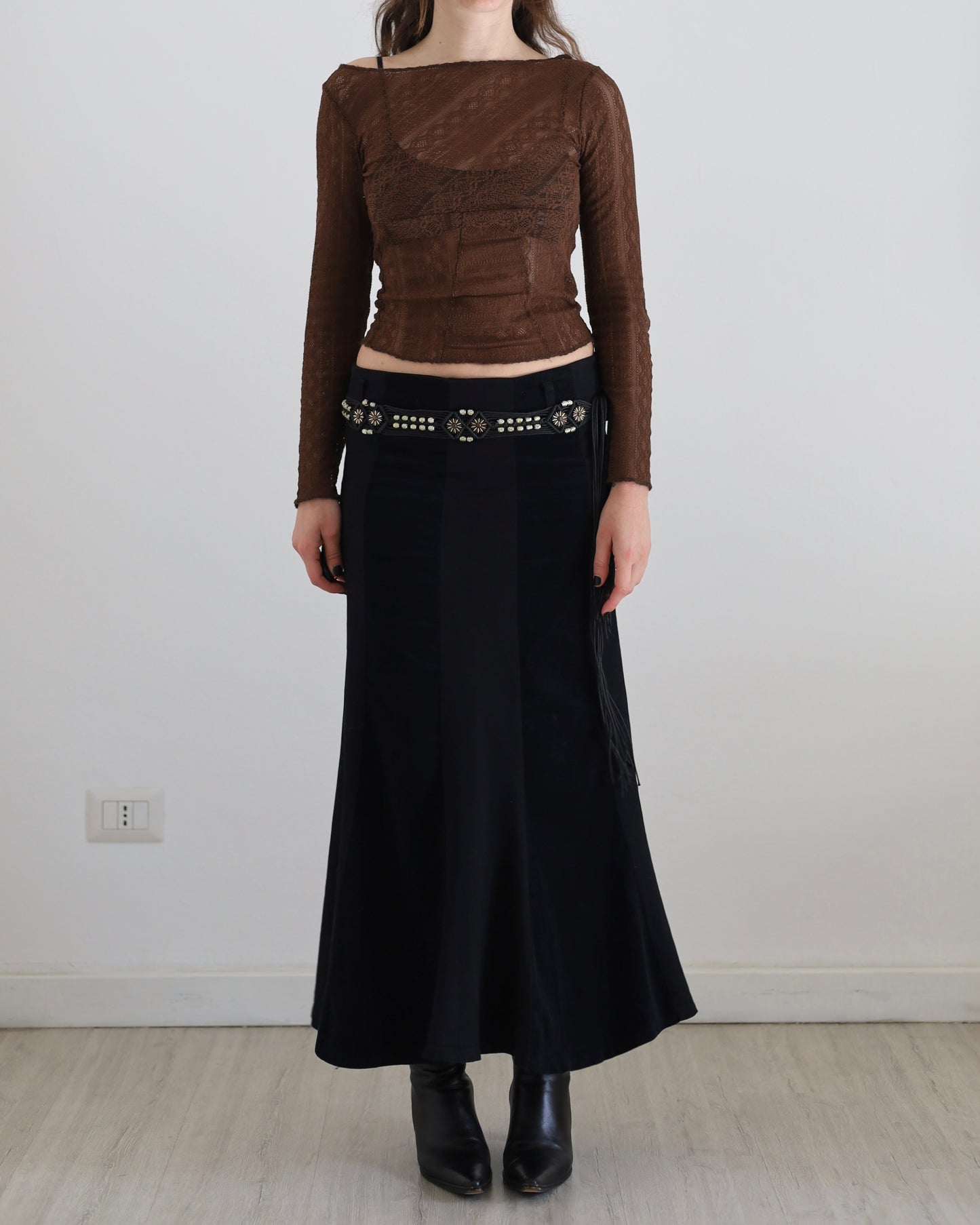 Maxi skirt with embellished belt