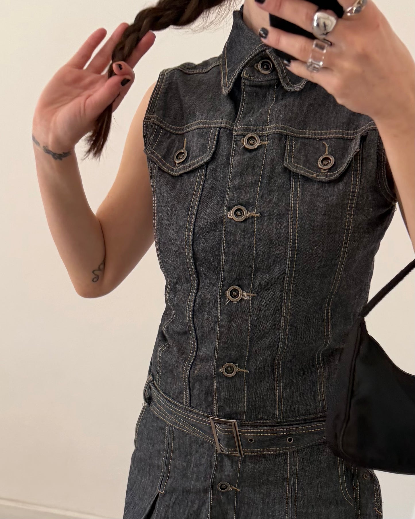 Denim belted dress