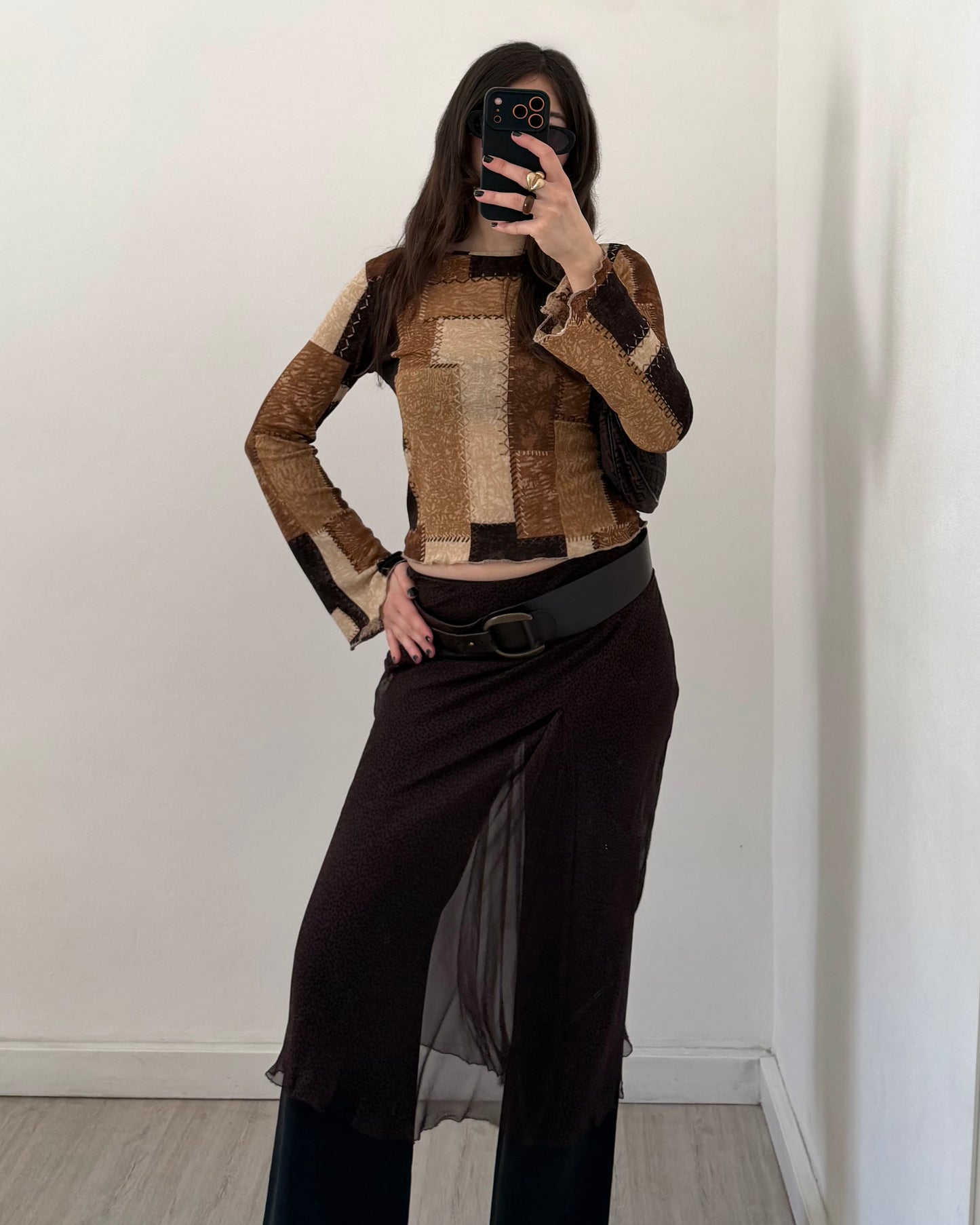 Patchwork micro mesh top