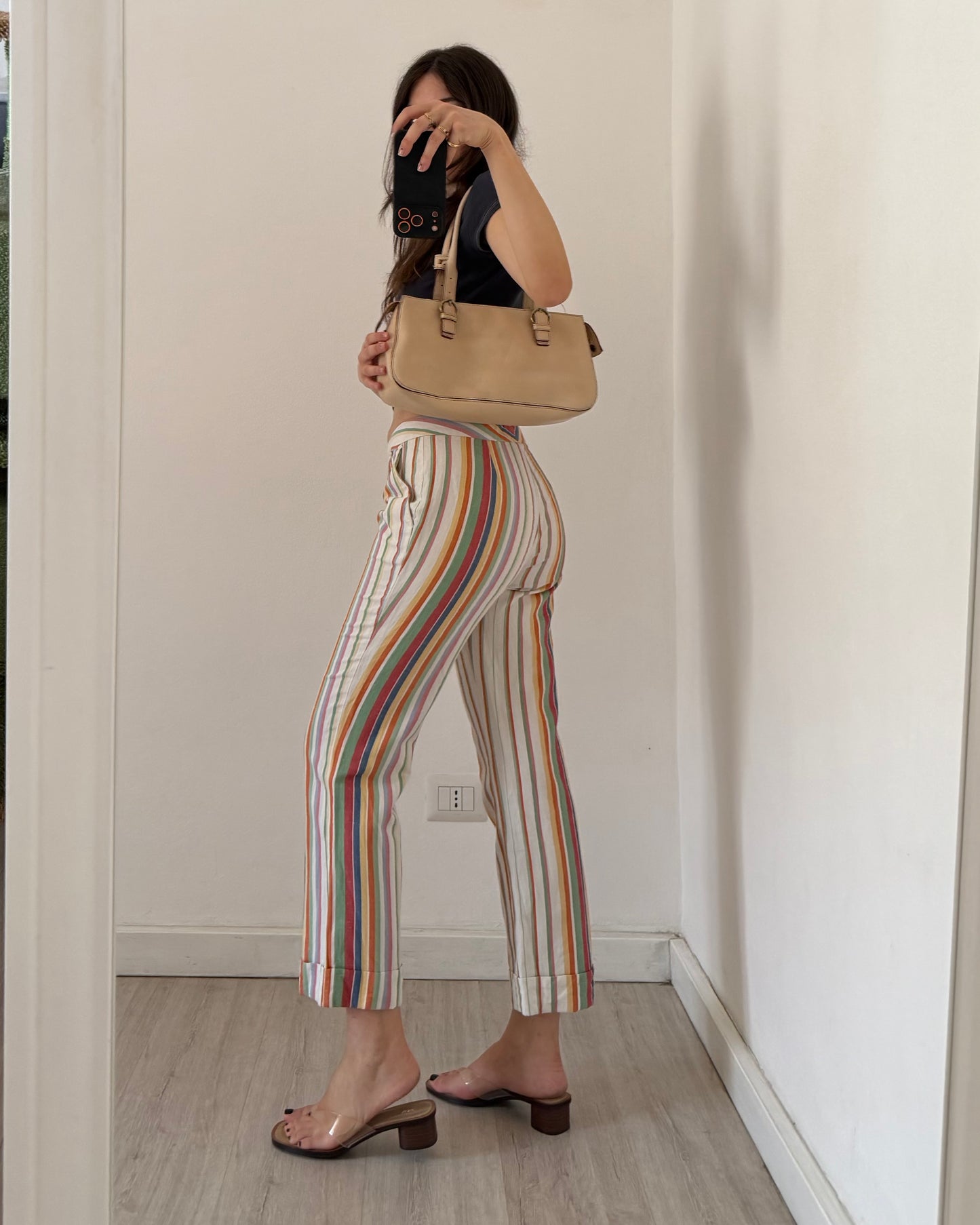 Linen mix striped trousers