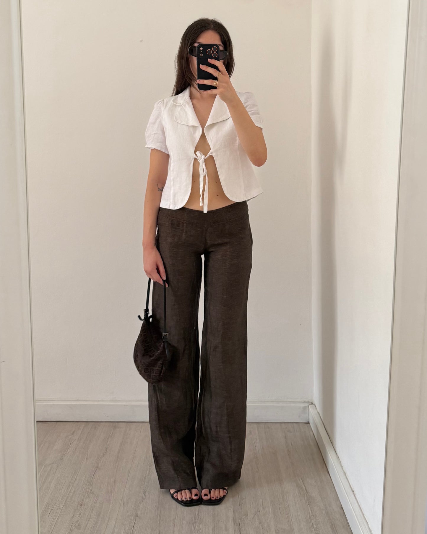 White linen cut out top