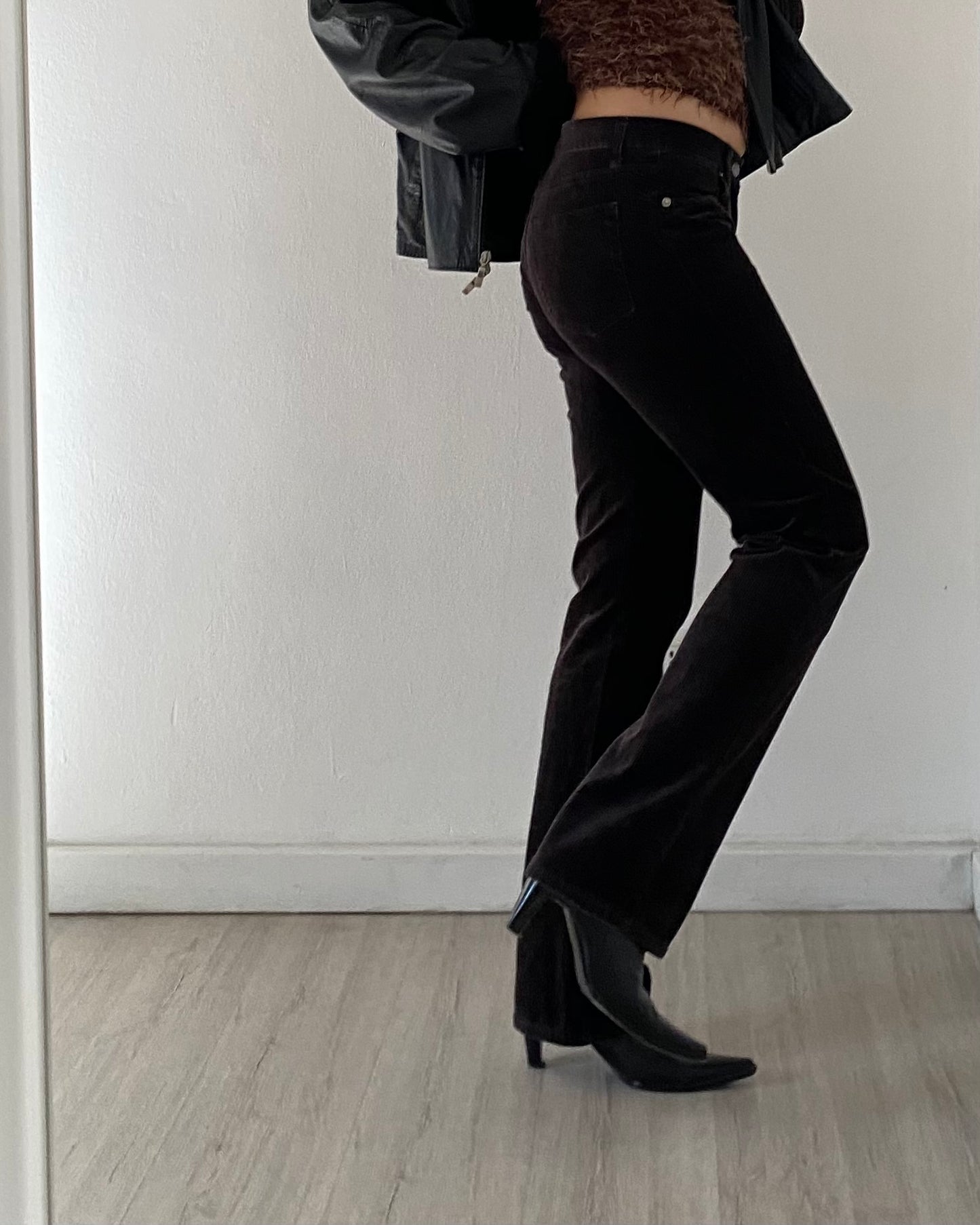 Brown cord flare trousers