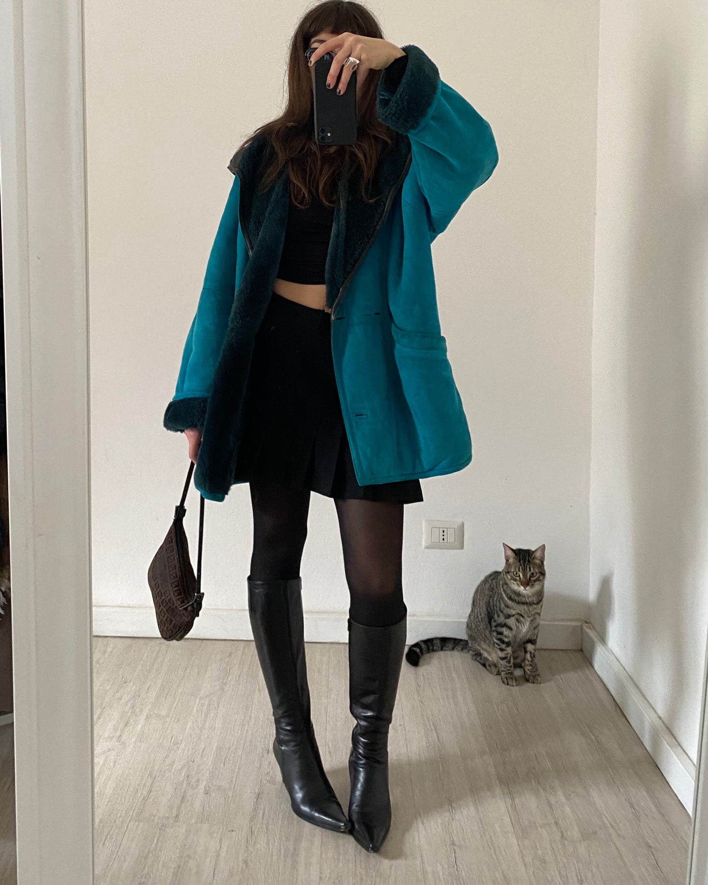 Teal shearling coat