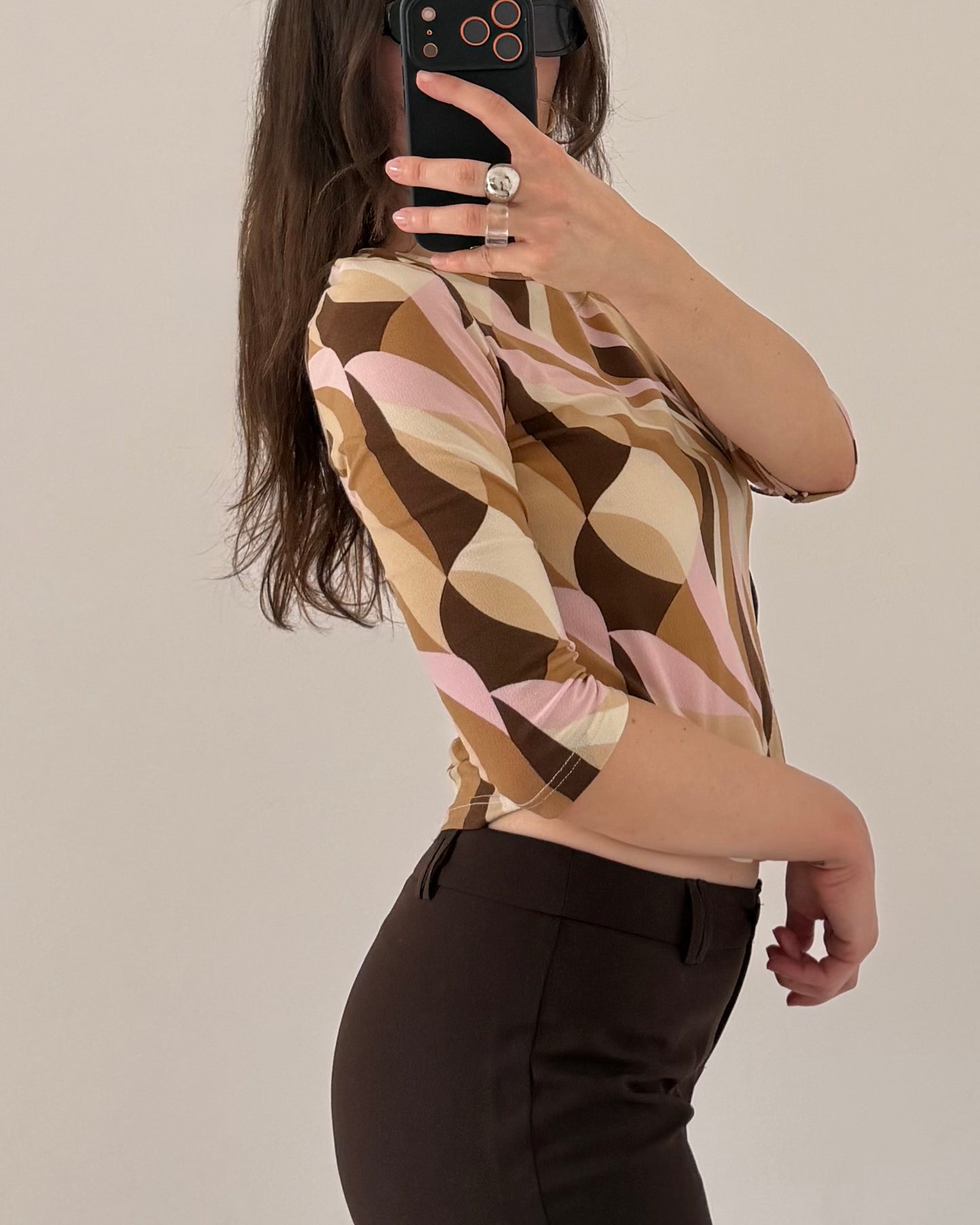 Micro mesh abstract print top