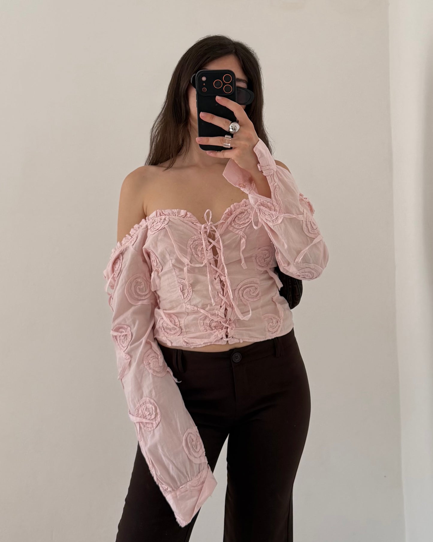 Embroidered baby pink shirt