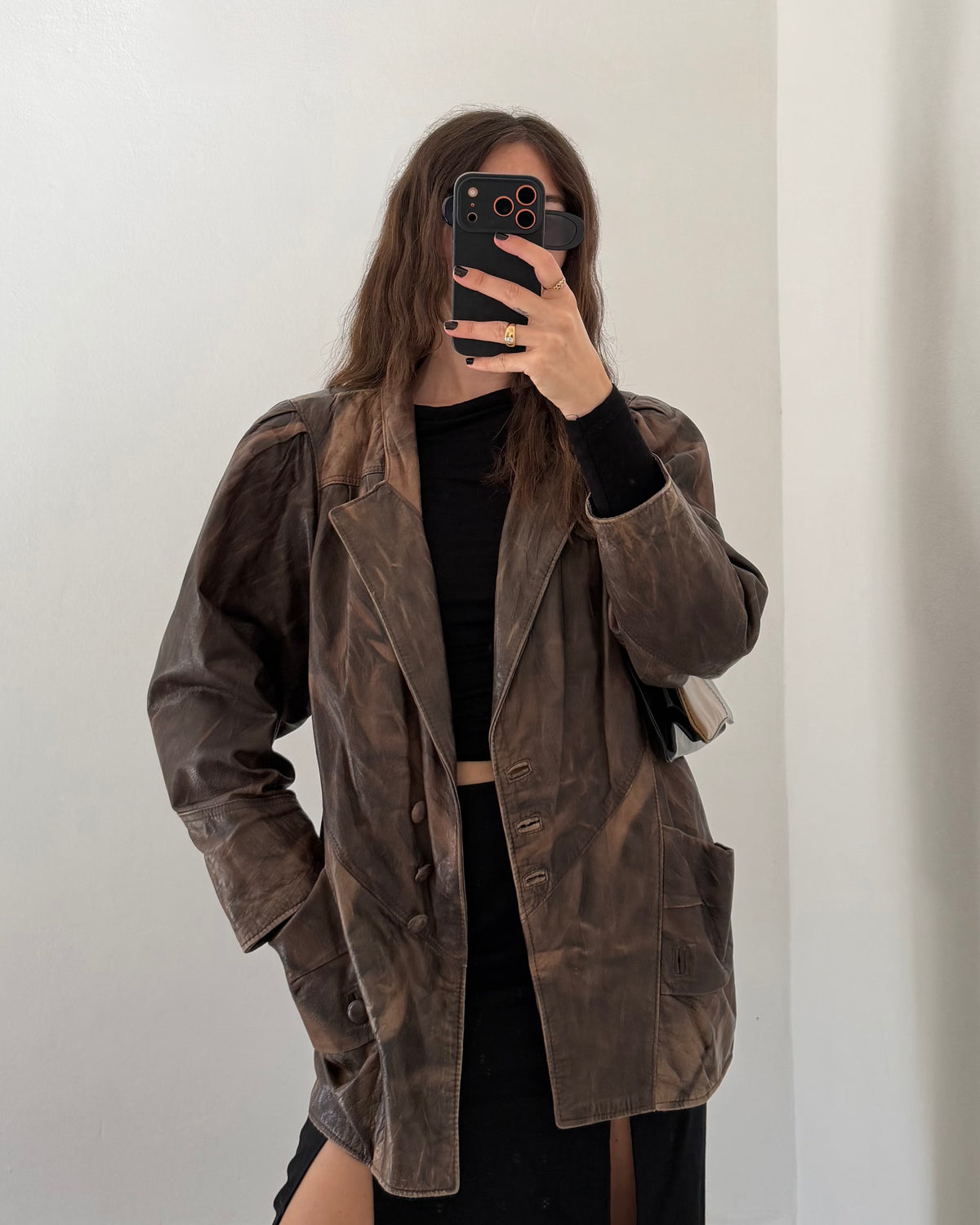 Distressed leather jacket