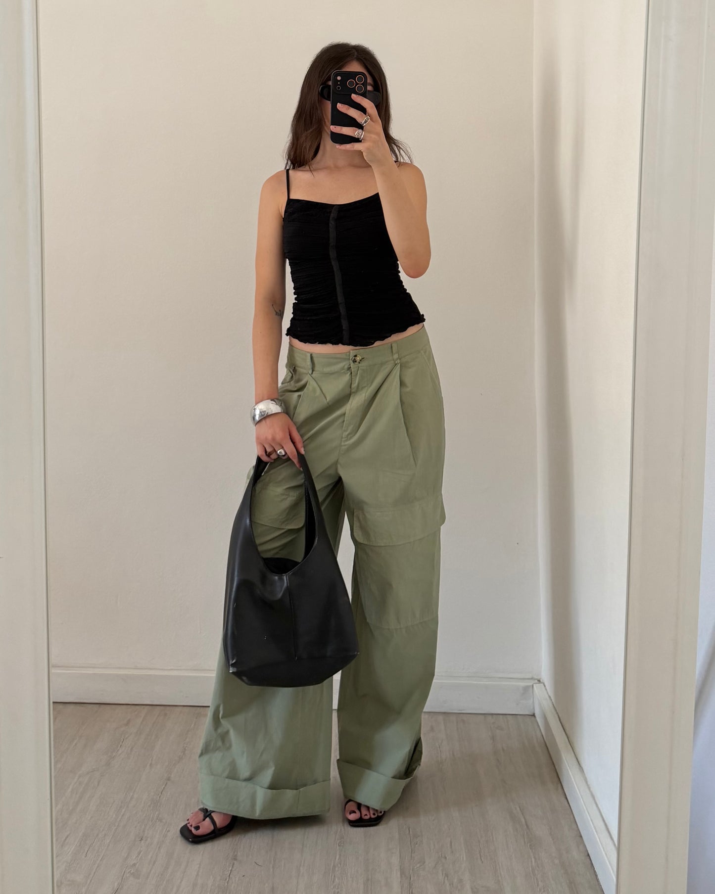 Wide leg cotton trousers