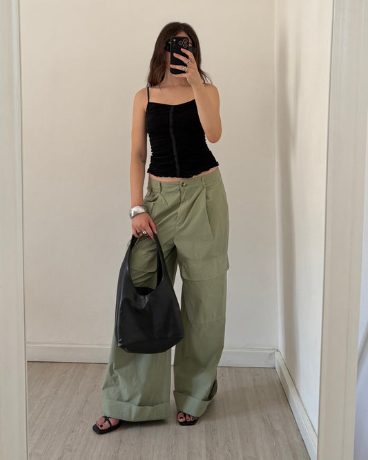 Wide leg cotton trousers