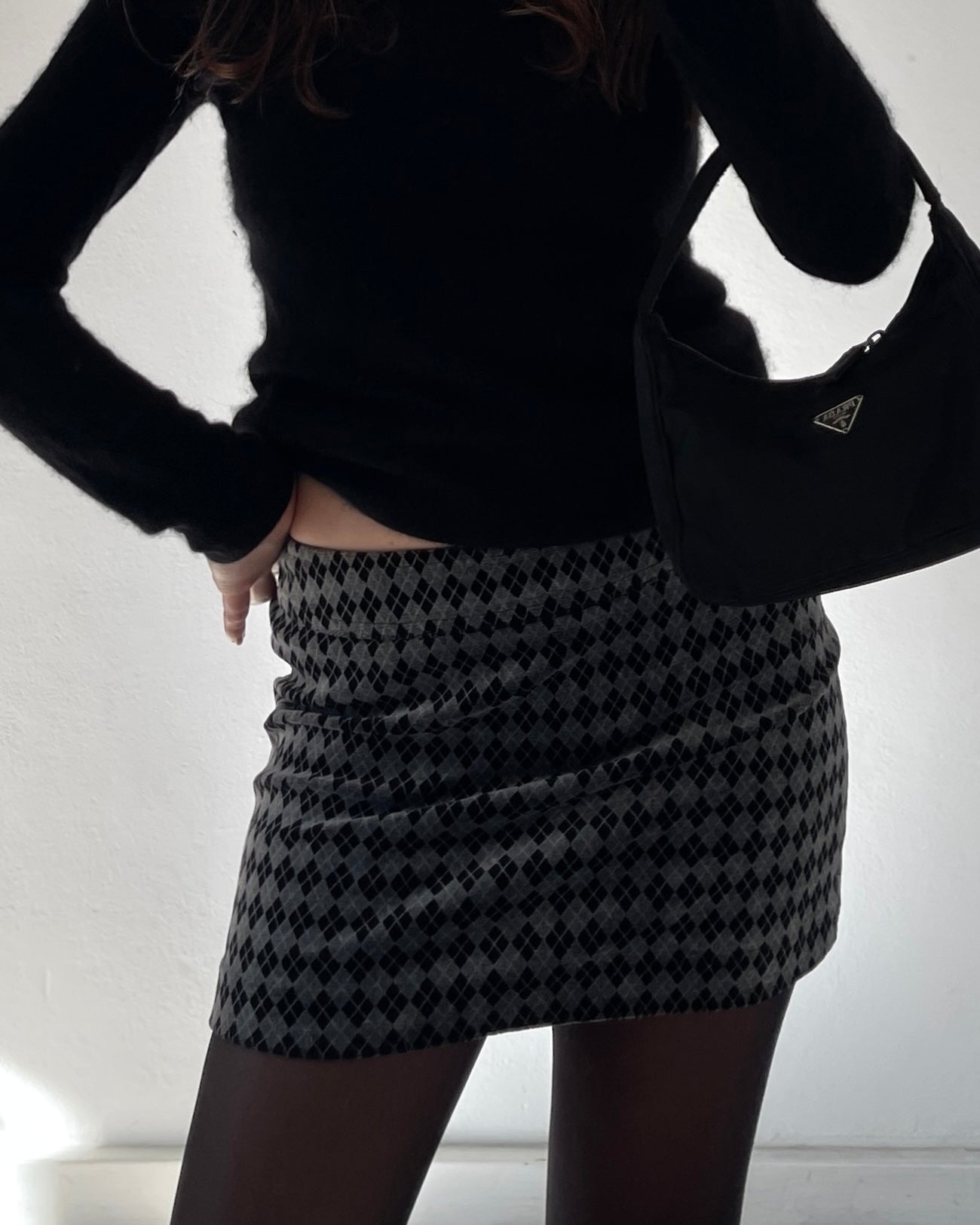 Velvet argyle mini skirt