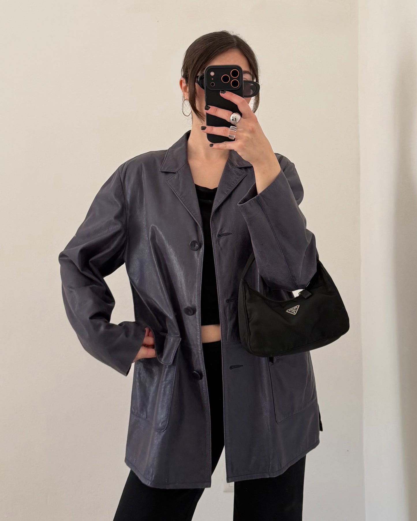 Midnight blue leather jacket