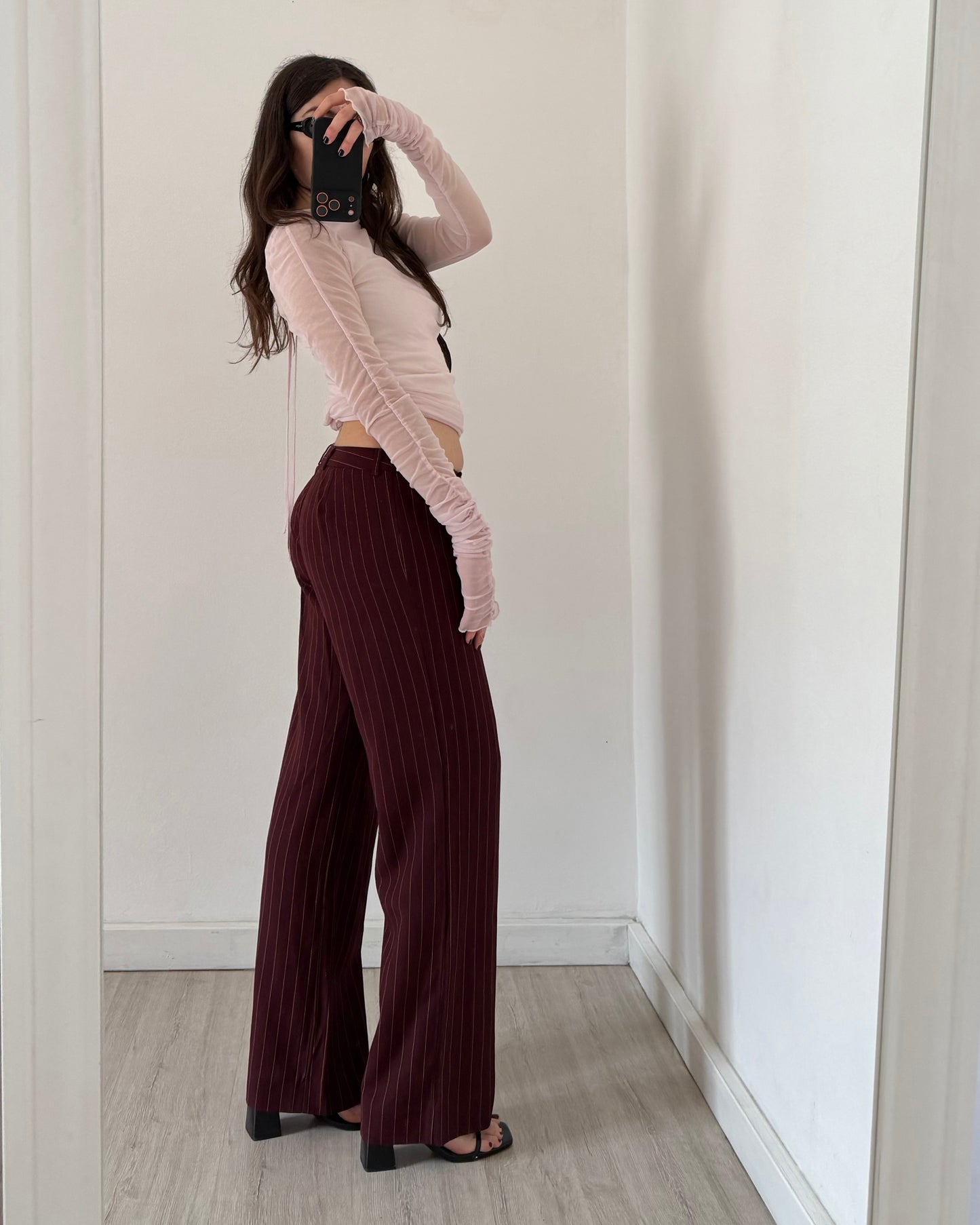 Pinstripe low rise trousers