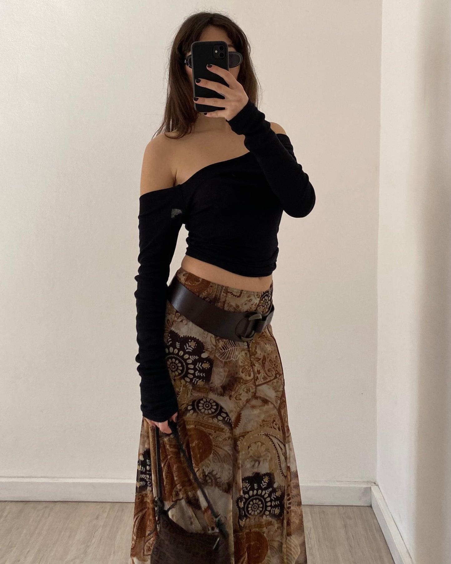 Micro mesh long skirt