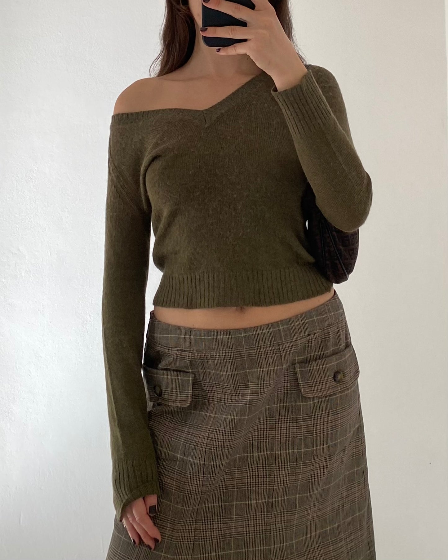 Max Mara check midi skirt