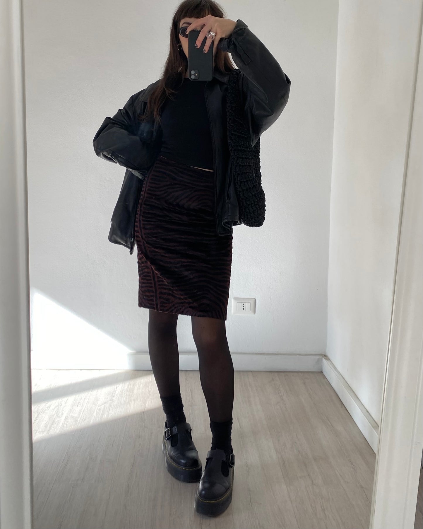 Faux fur midi skirt