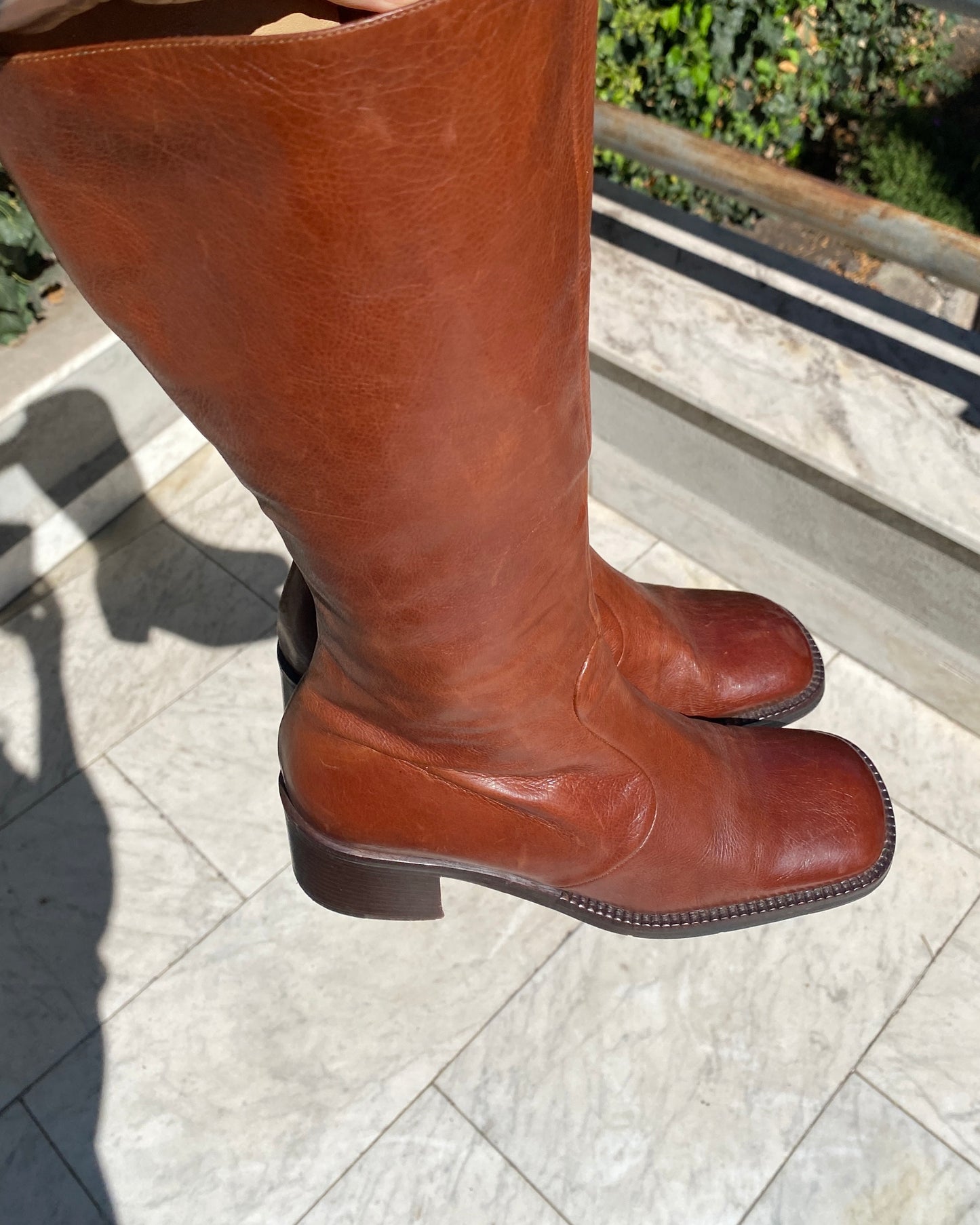 Square toe leather boots