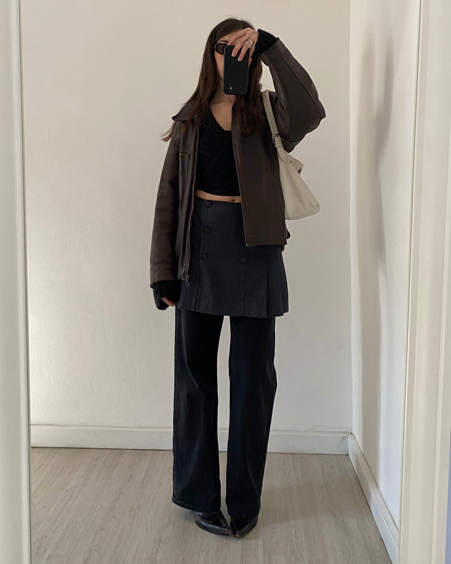 Wool pleated mini skirt