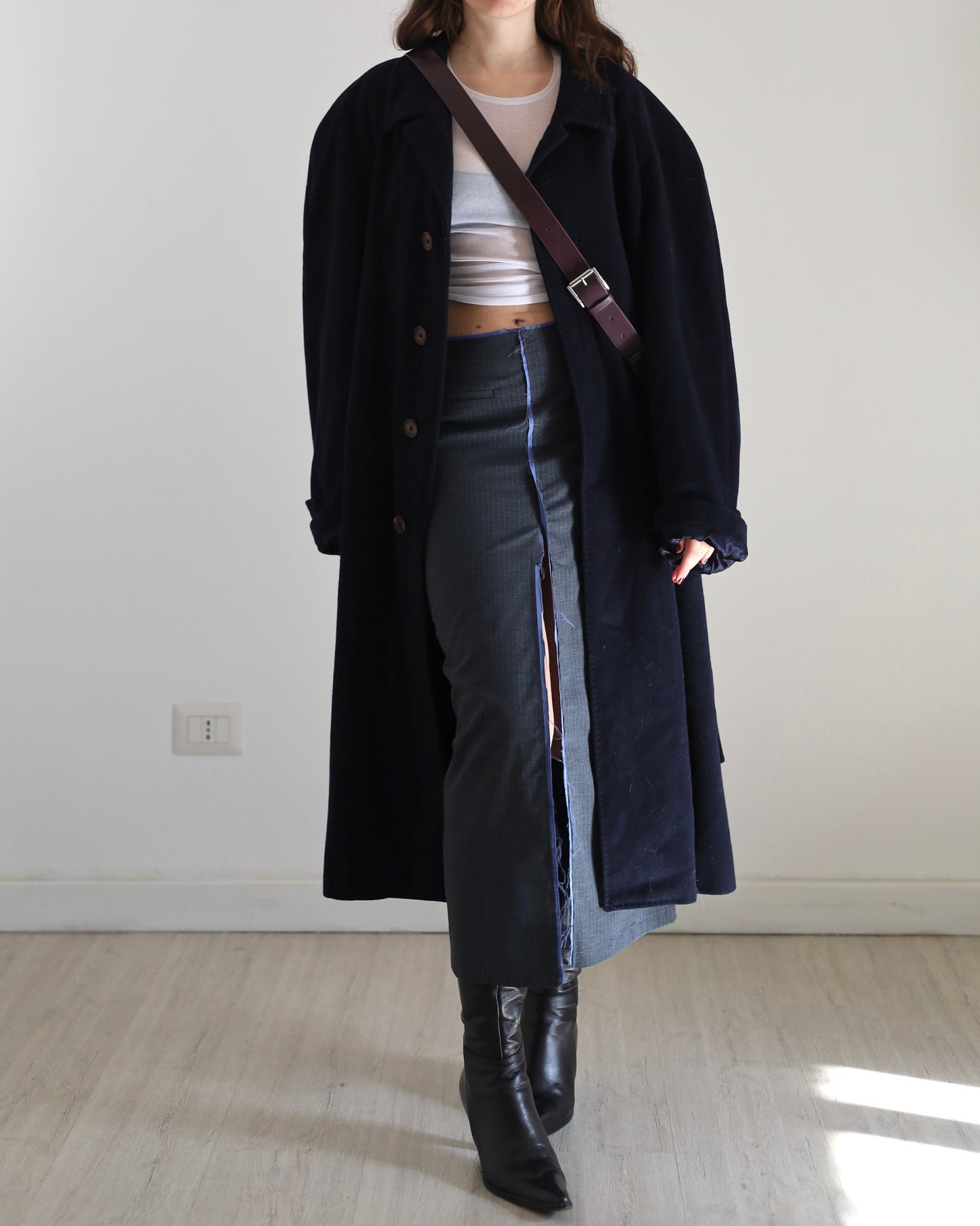 Navy wool belted coat