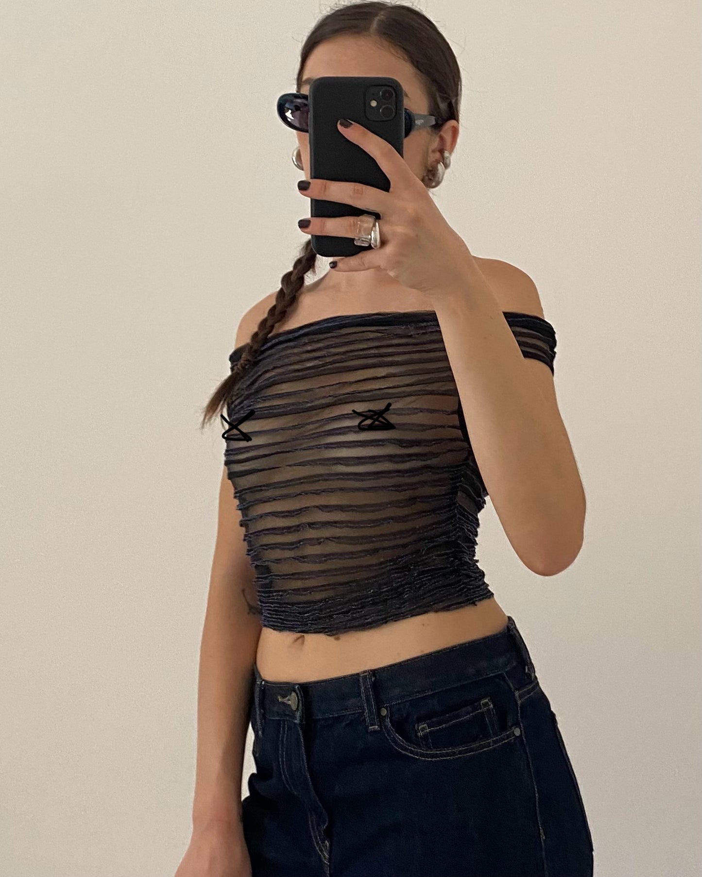 00s sheer top with lurex details