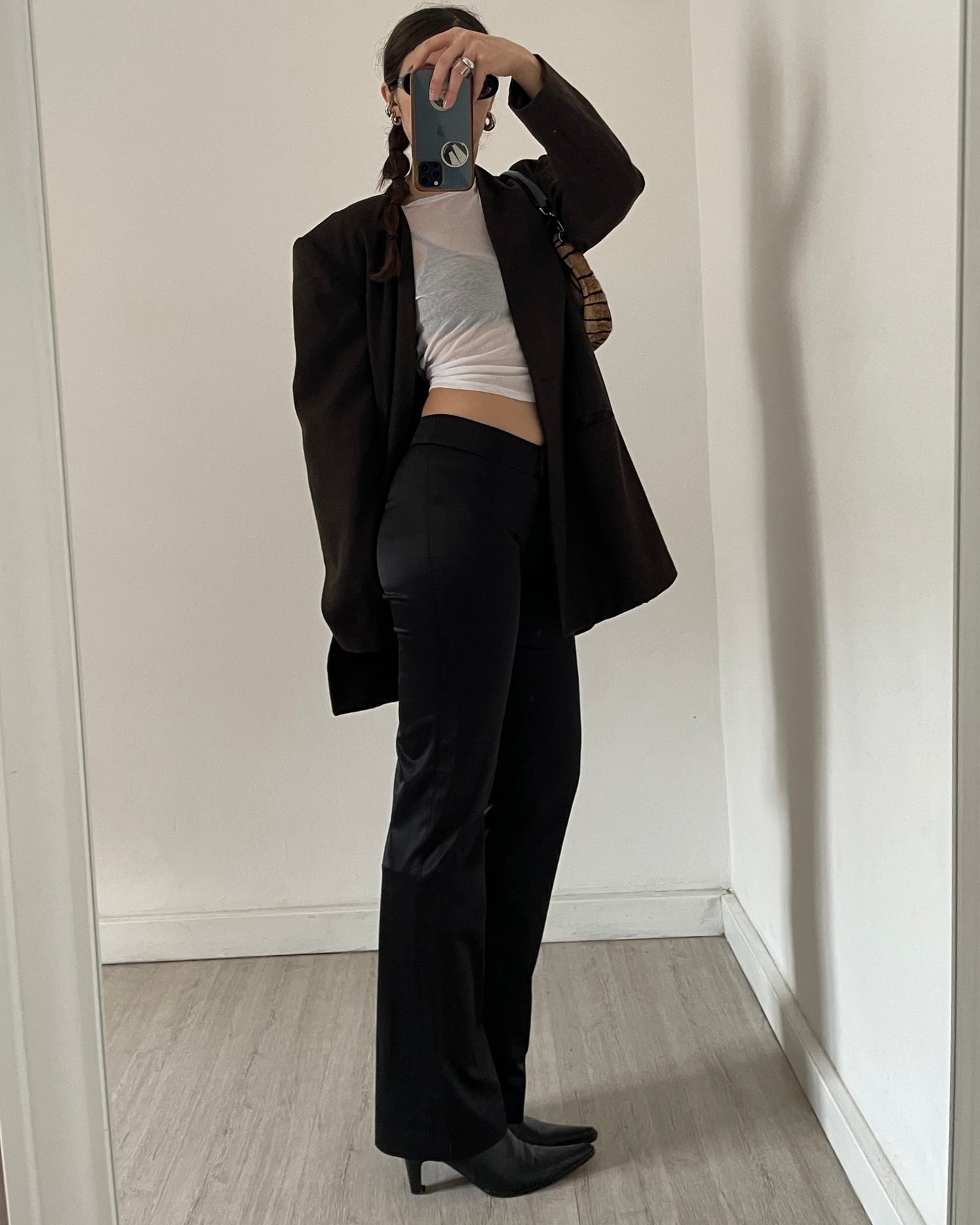 Satin bootcut trousers