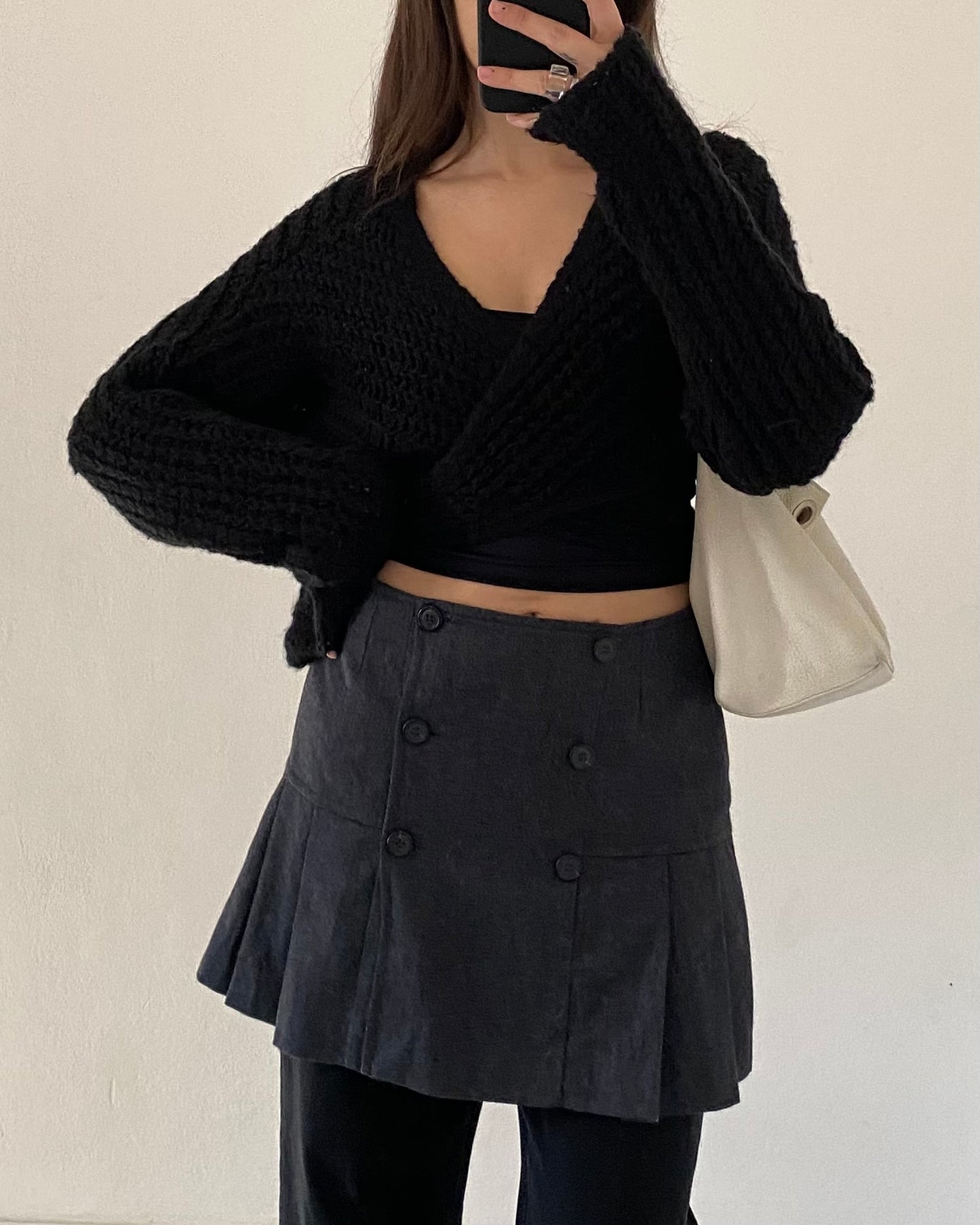 Wool pleated mini skirt