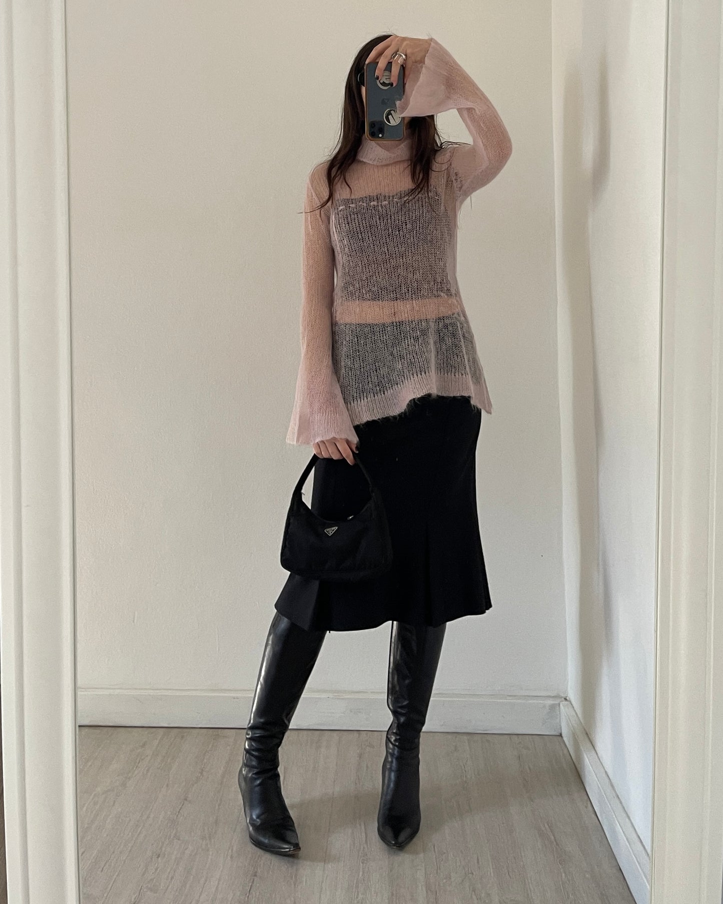 Sheer top with baby pink ribbon