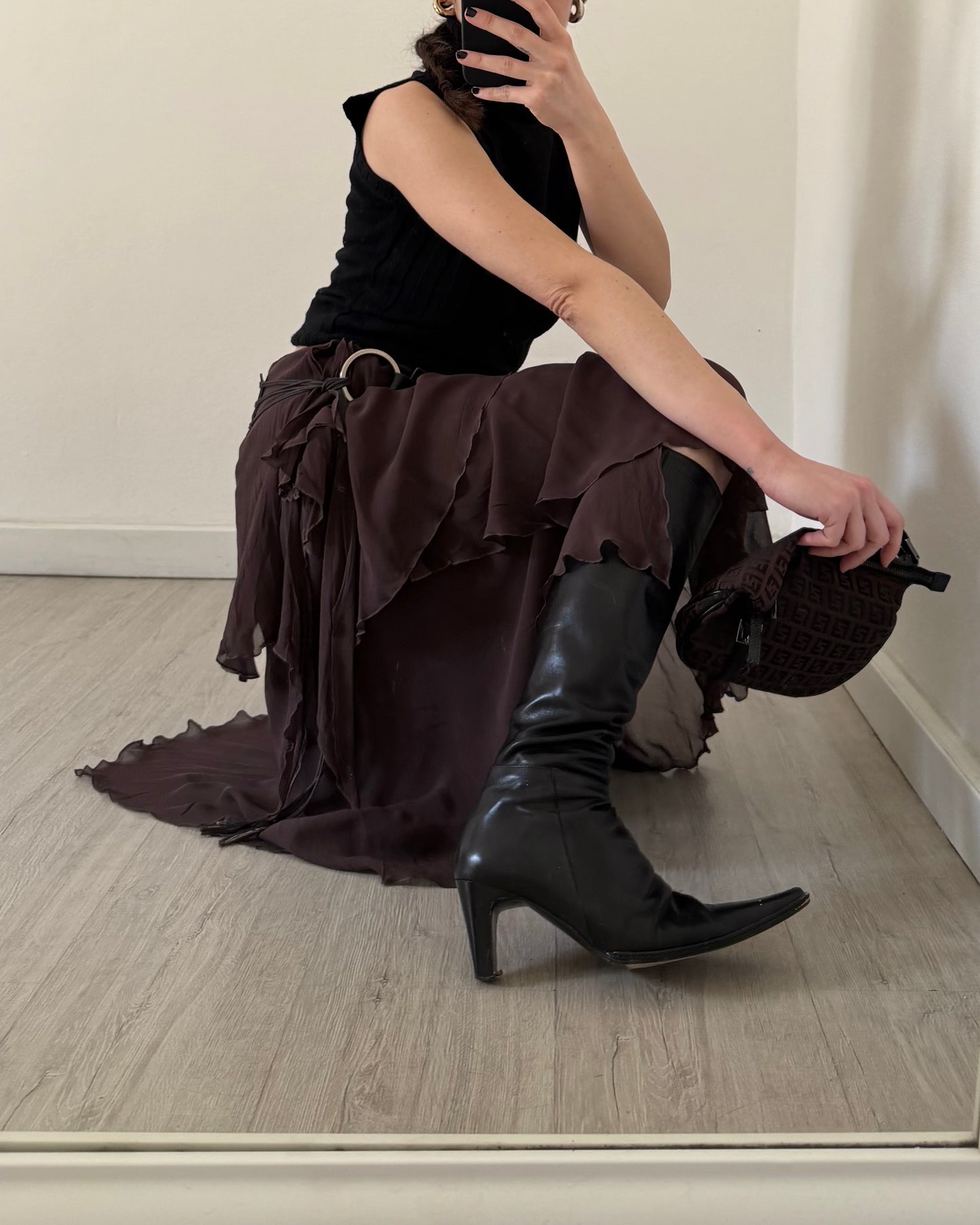 Silk midi skirt
