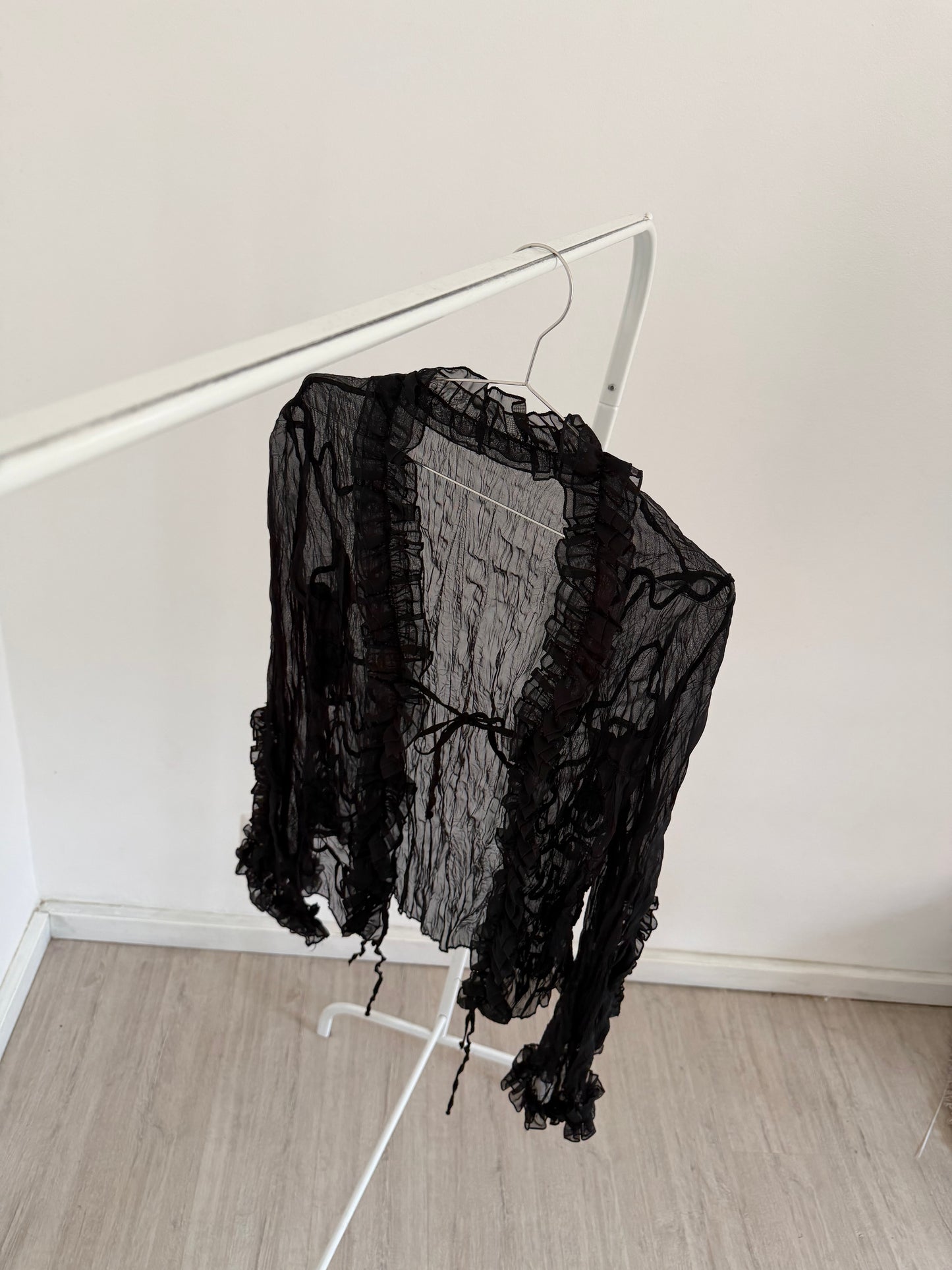 Sheer crinkle lace up blouse