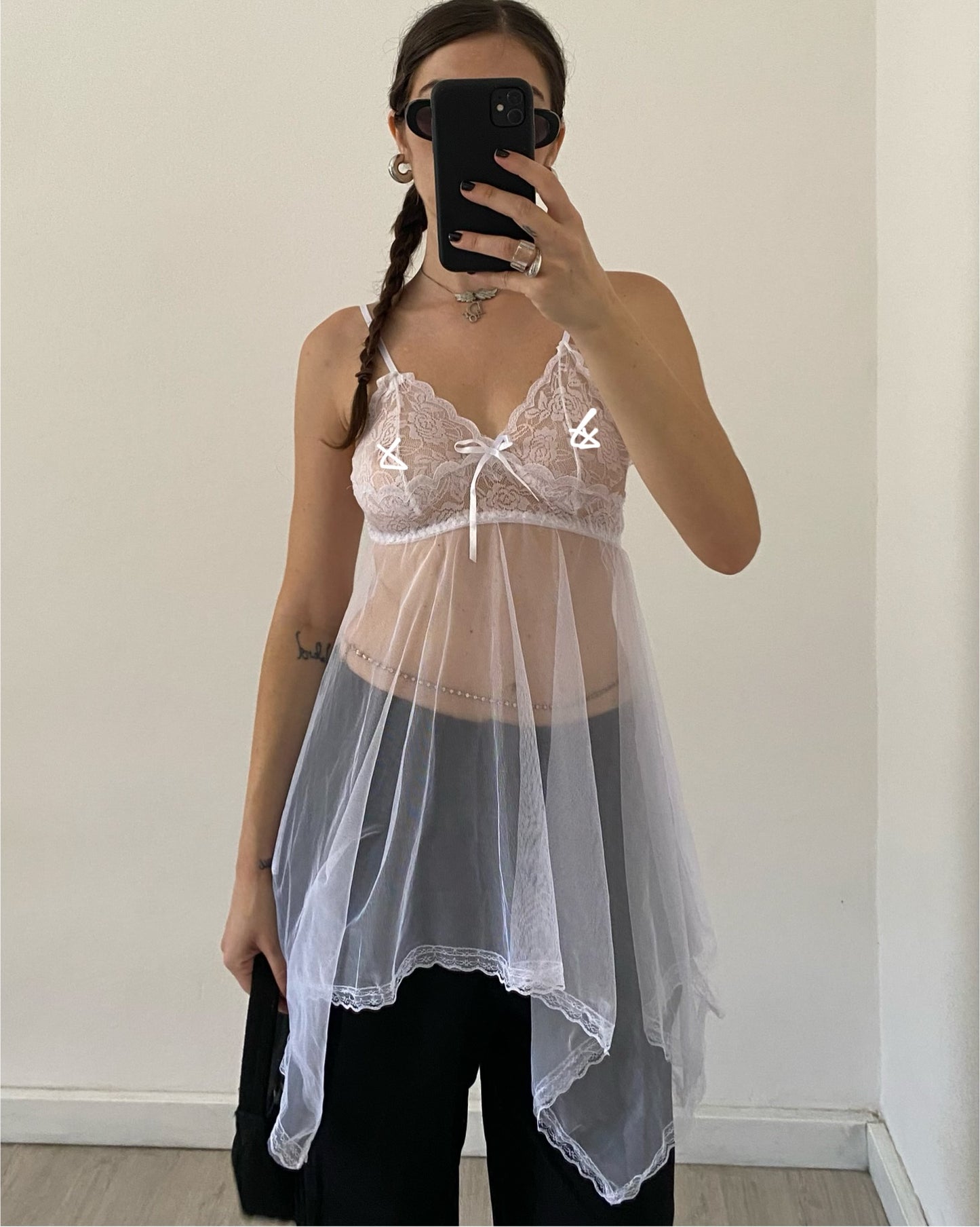 White tulle babydoll top