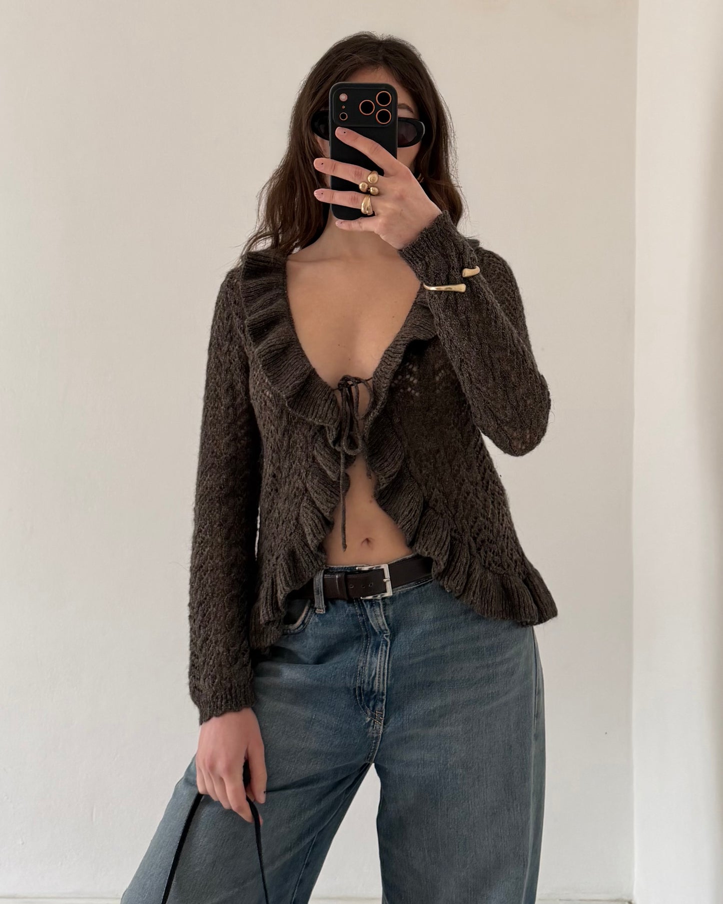 Wool cardigan with volants